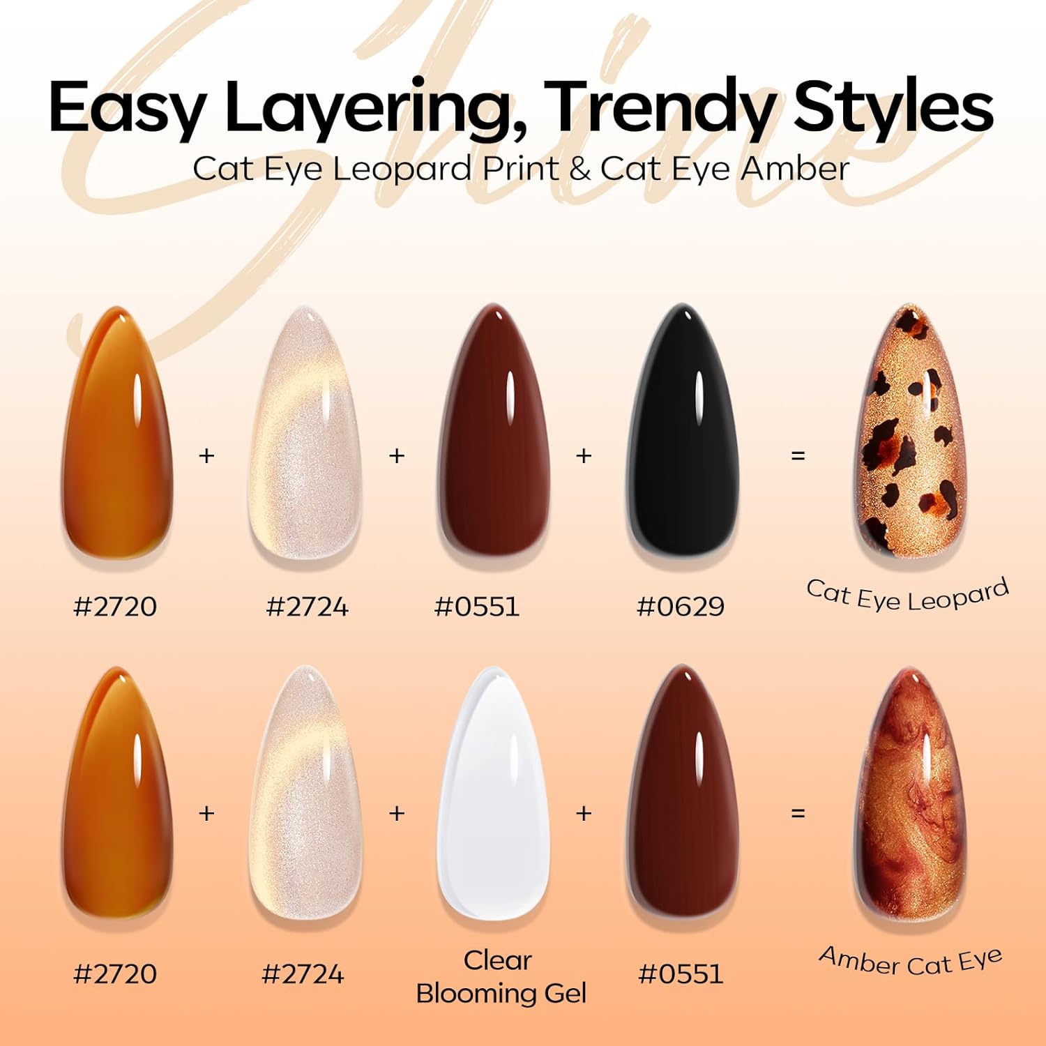 ESMALTES EN GEL MODELONES CAT EYE SET 6 COLORES NEGRO NUDE MARRÓN - 2