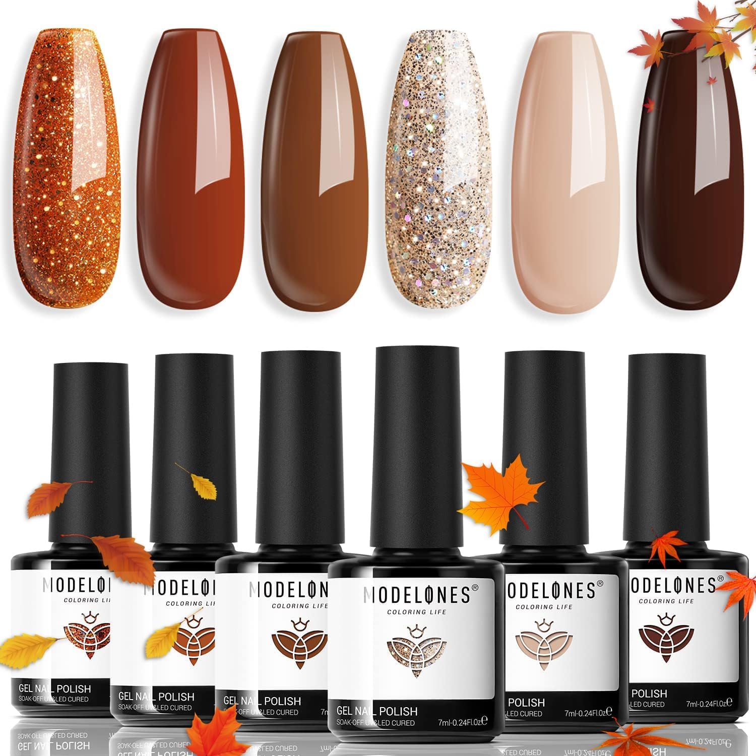 ESMALTES EN GEL MODELONES SET GLITTER NUDE 6 COLORES BURDEOS MARRÓN CARAMELO - 1