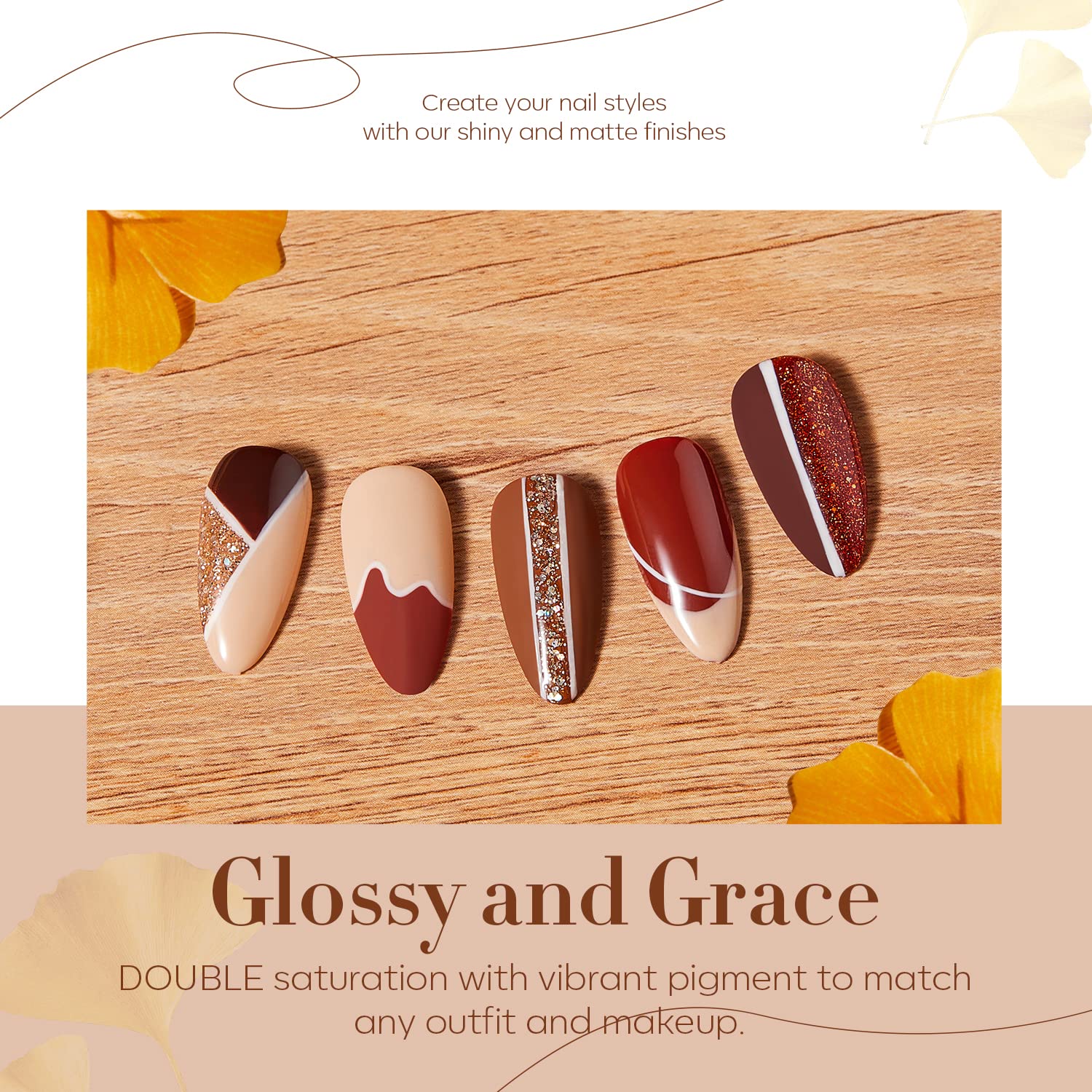 ESMALTES EN GEL MODELONES SET GLITTER NUDE 6 COLORES BURDEOS MARRÓN CARAMELO - 5