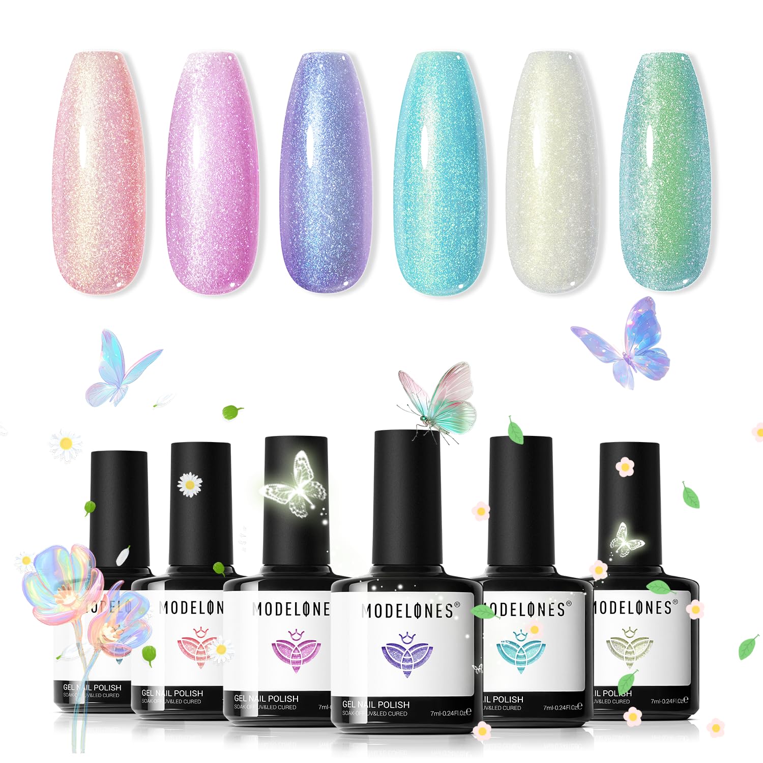 ESMALTES EN GEL MODELONES SET 6 COLORES GLITTER - 1