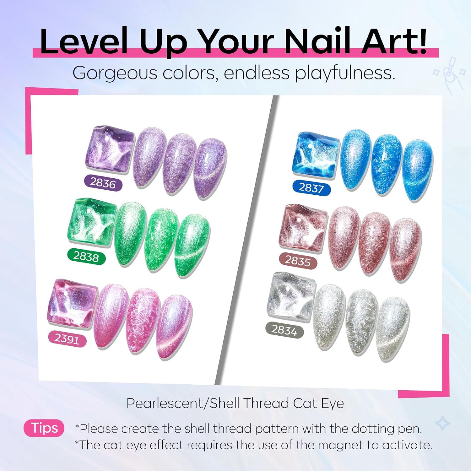 ESMALTES EN GEL MODELONES CAT EYE SET GLITTER 6 COLORES ROSA AZUL VERDE - 4