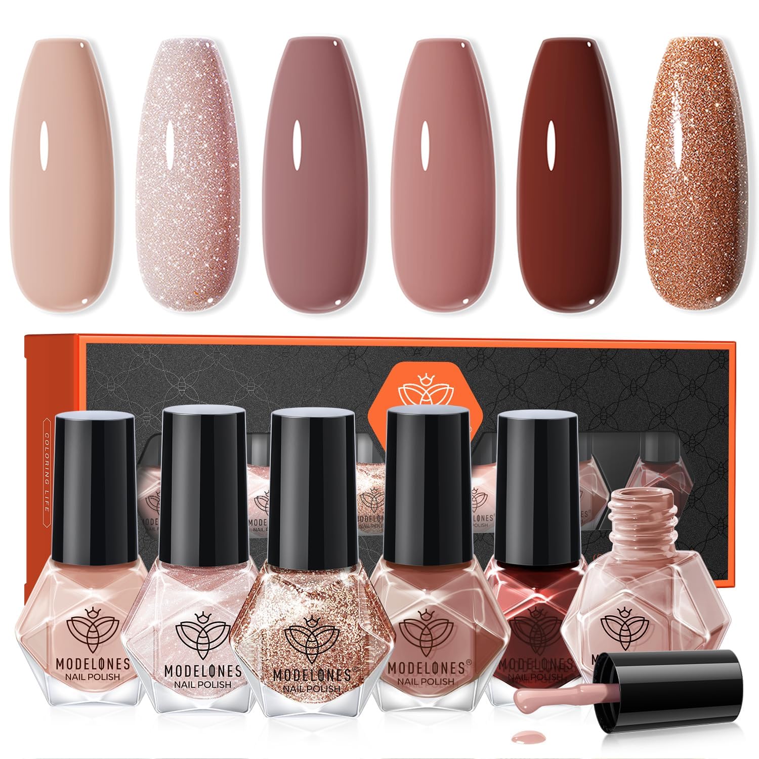 ESMALTES MODELONES SET 6 COLORES MARRÓN NUDE BURDEOS SECADO RÁPIDO - 1