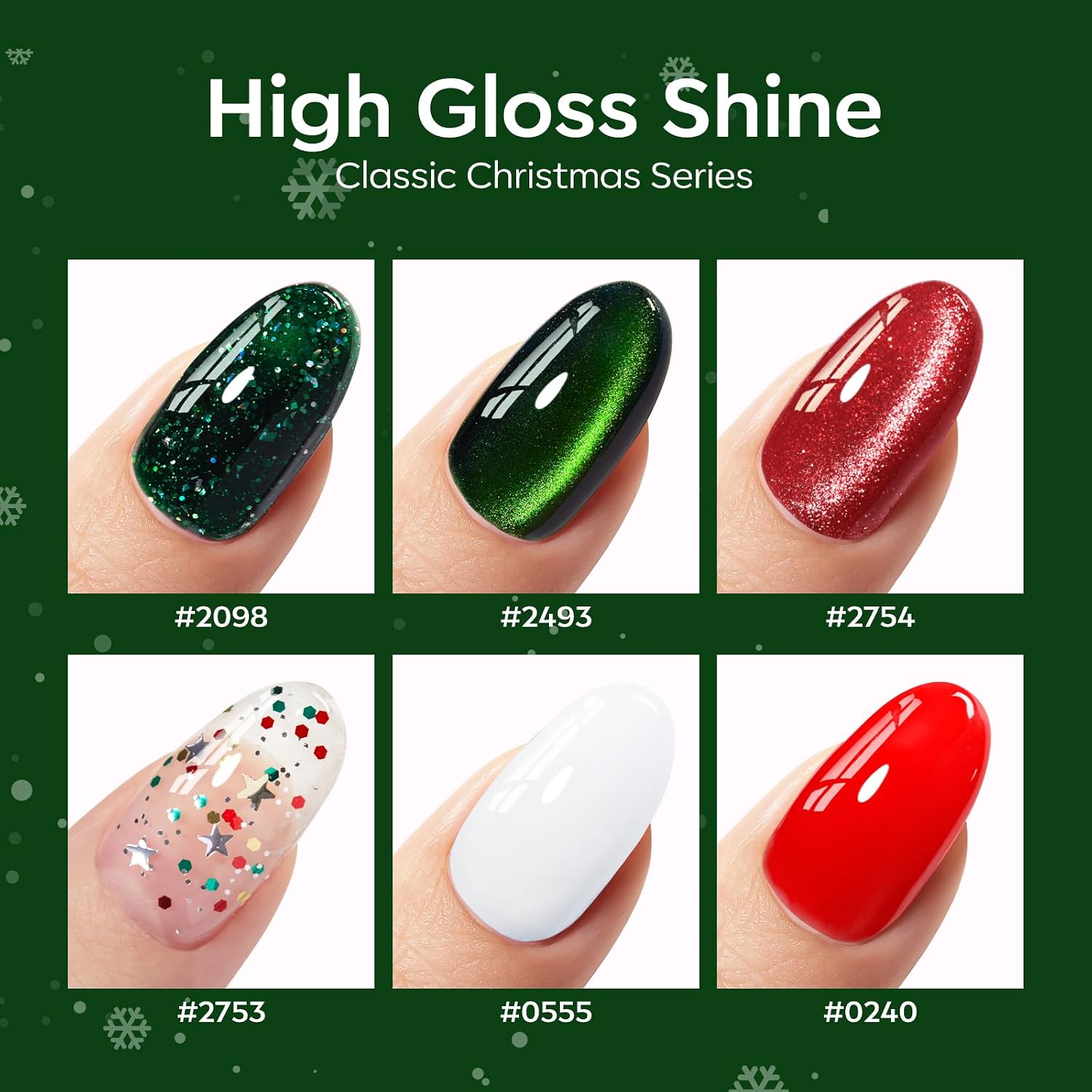 ESMALTES EN GEL MODELONES CAT EYE SET 6 COLORES GLITTER ROJO VERDE OSCURO BLANCO - 2