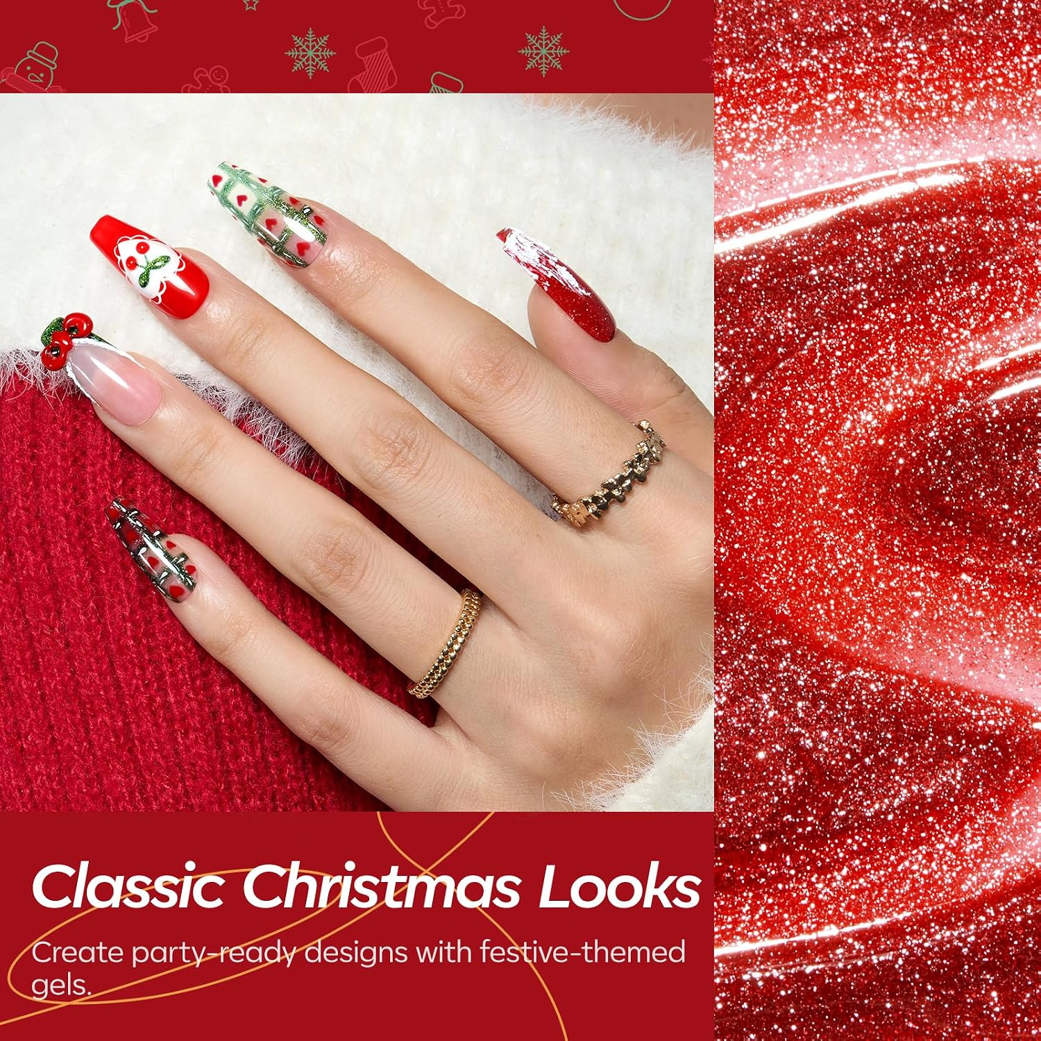 ESMALTES EN GEL MODELONES CAT EYE SET 6 COLORES GLITTER ROJO VERDE OSCURO BLANCO - 3