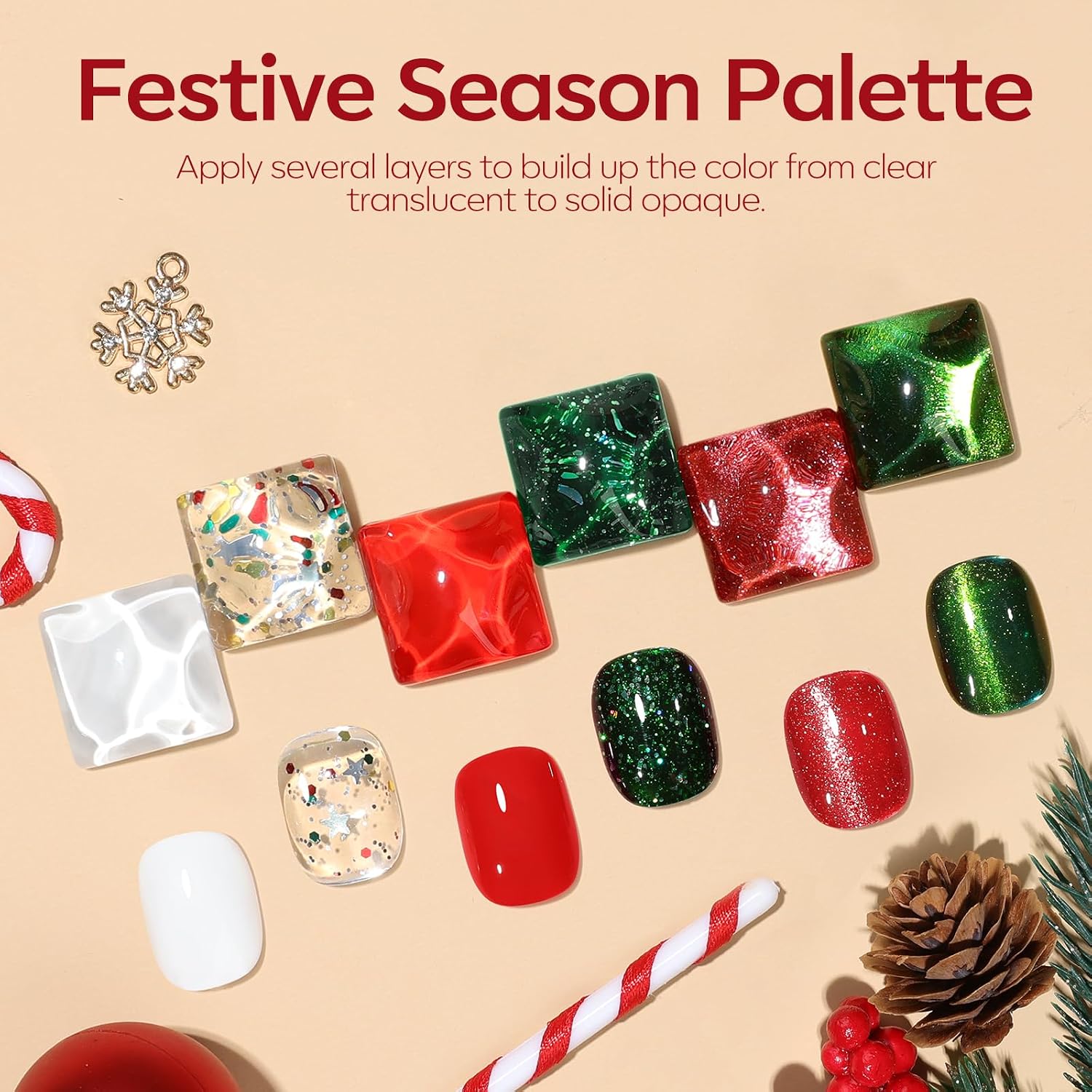 ESMALTES EN GEL MODELONES CAT EYE SET 6 COLORES GLITTER ROJO VERDE OSCURO BLANCO - 4