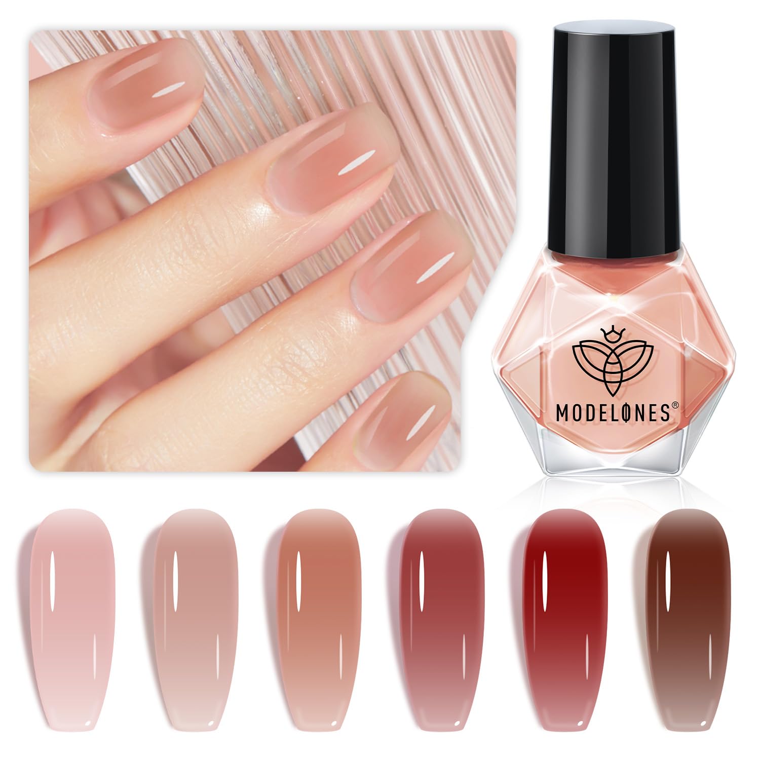 ESMALTES DE UÑAS MODELONES JELLY 6 COLORES NUDE ROSADO SECADO RÁPIDO - 1