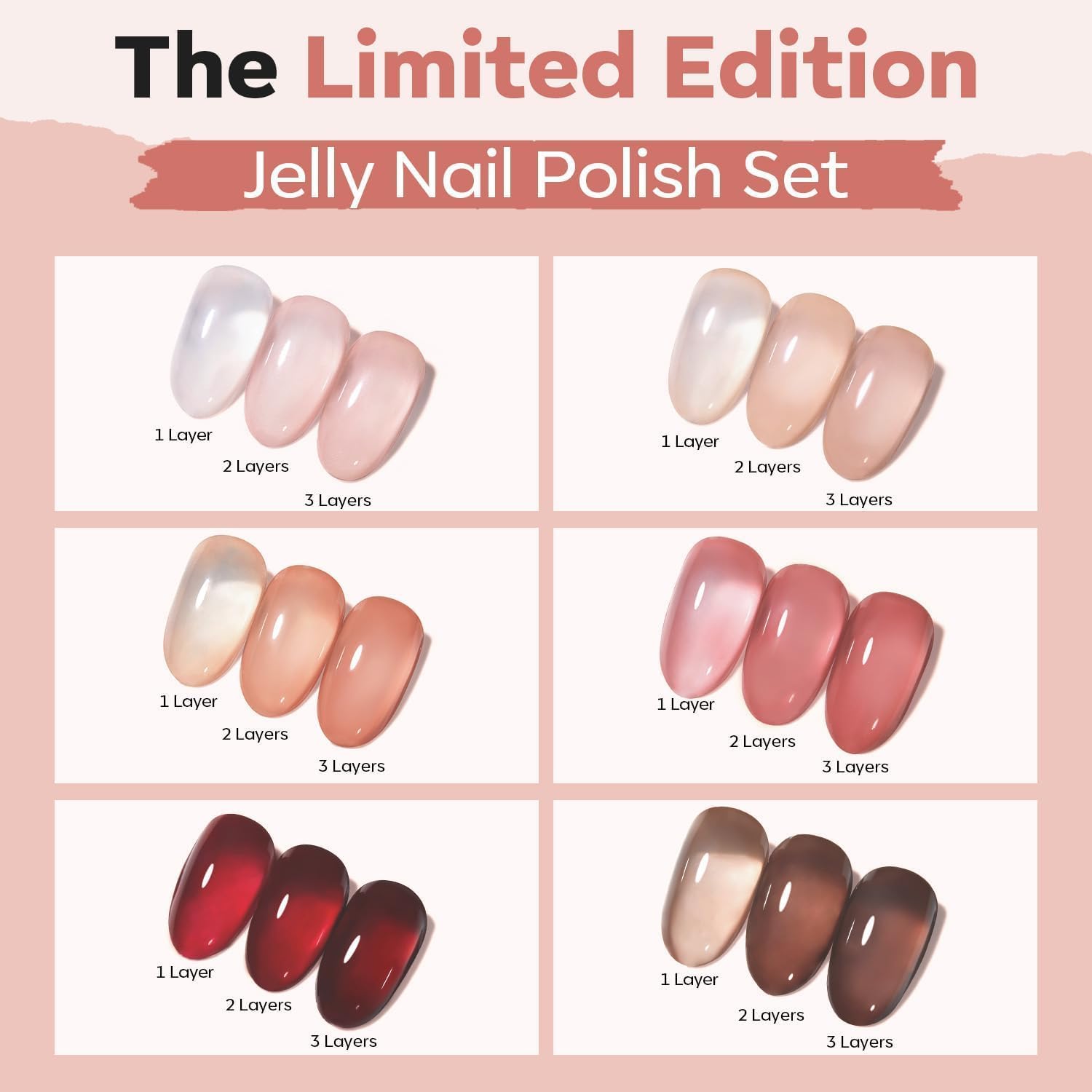 ESMALTES DE UÑAS MODELONES JELLY 6 COLORES NUDE ROSADO SECADO RÁPIDO - 3