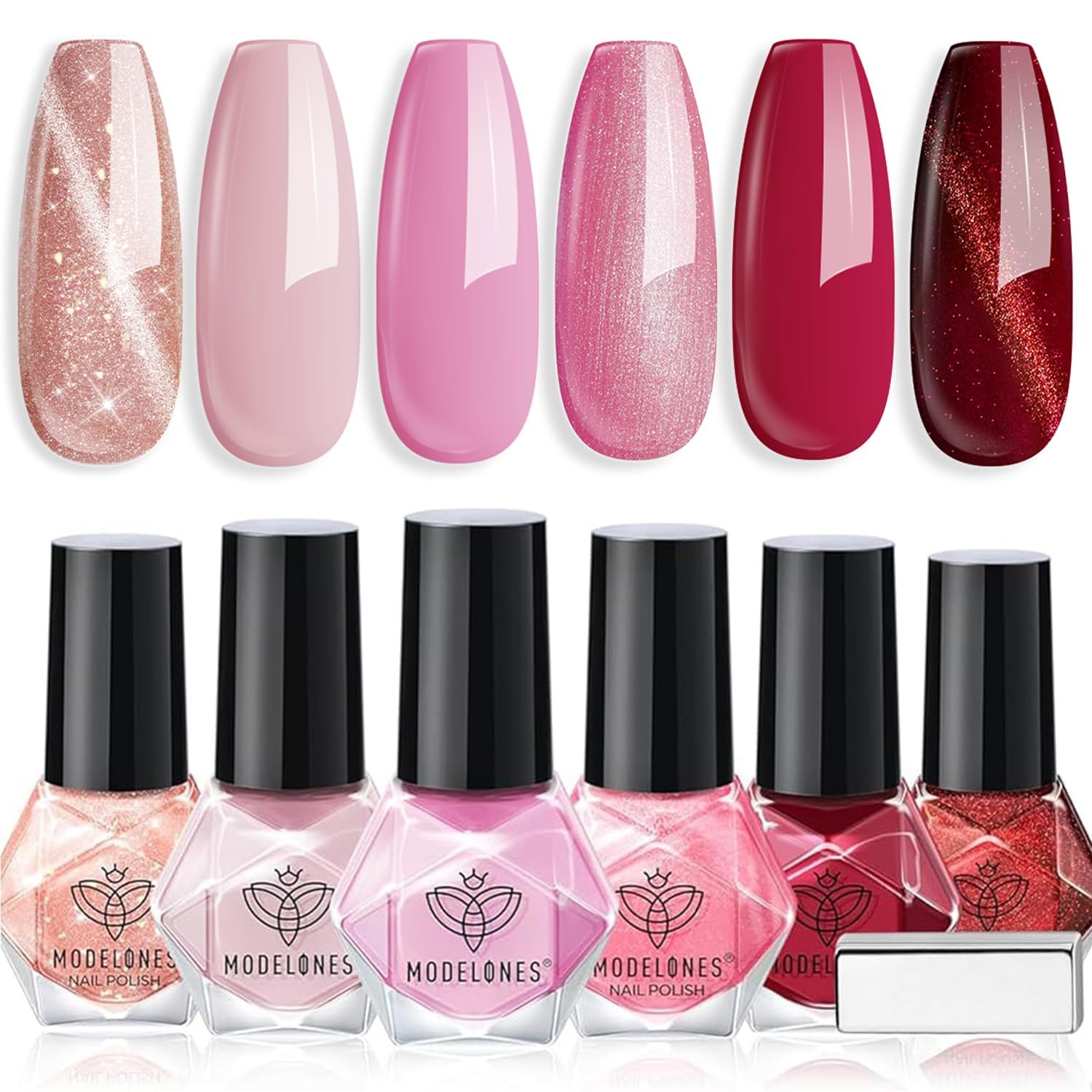 ESMALTES MODELONES PINK SET 6 COLORES ROJO CAT EYE SECADO RÁPIDO - 1