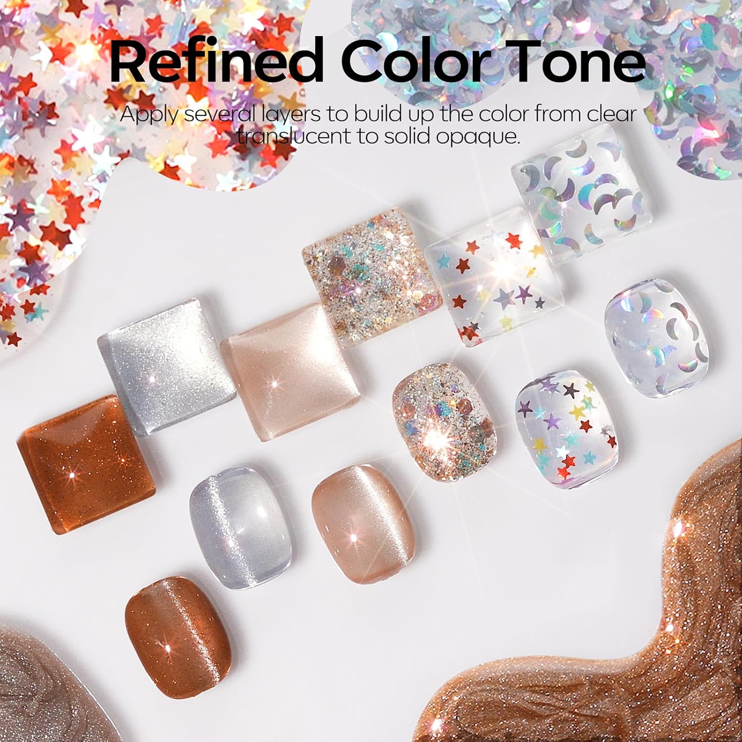ESMALTES EN GEL MODELONES CAT EYE SET 6 COLORES NUDE Y MARRÓN CON GLITTER - 2