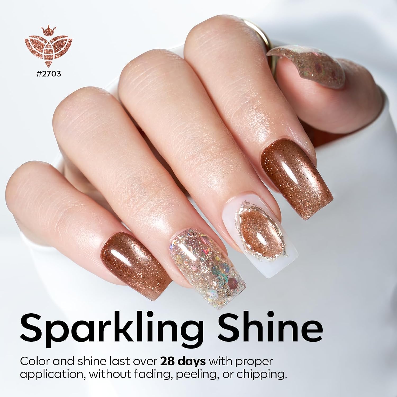 ESMALTES EN GEL MODELONES CAT EYE SET 6 COLORES NUDE Y MARRÓN CON GLITTER - 4