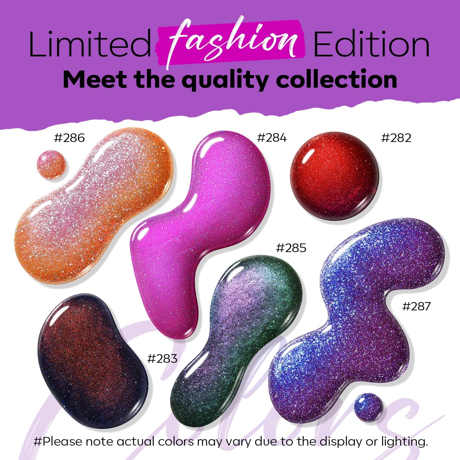 ESMALTES DE UÑAS MODELONES SET 6 COLORES ROJO Y PÚRPURA CON GLITTER - 5