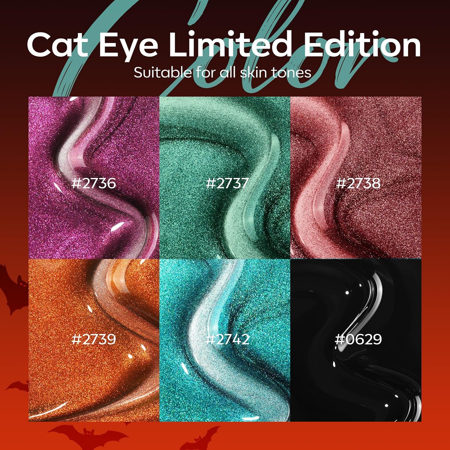ESMALTES EN GEL MODELONES CAT EYE HALLOWEEN 6 COLORES CON STICKERS - 2