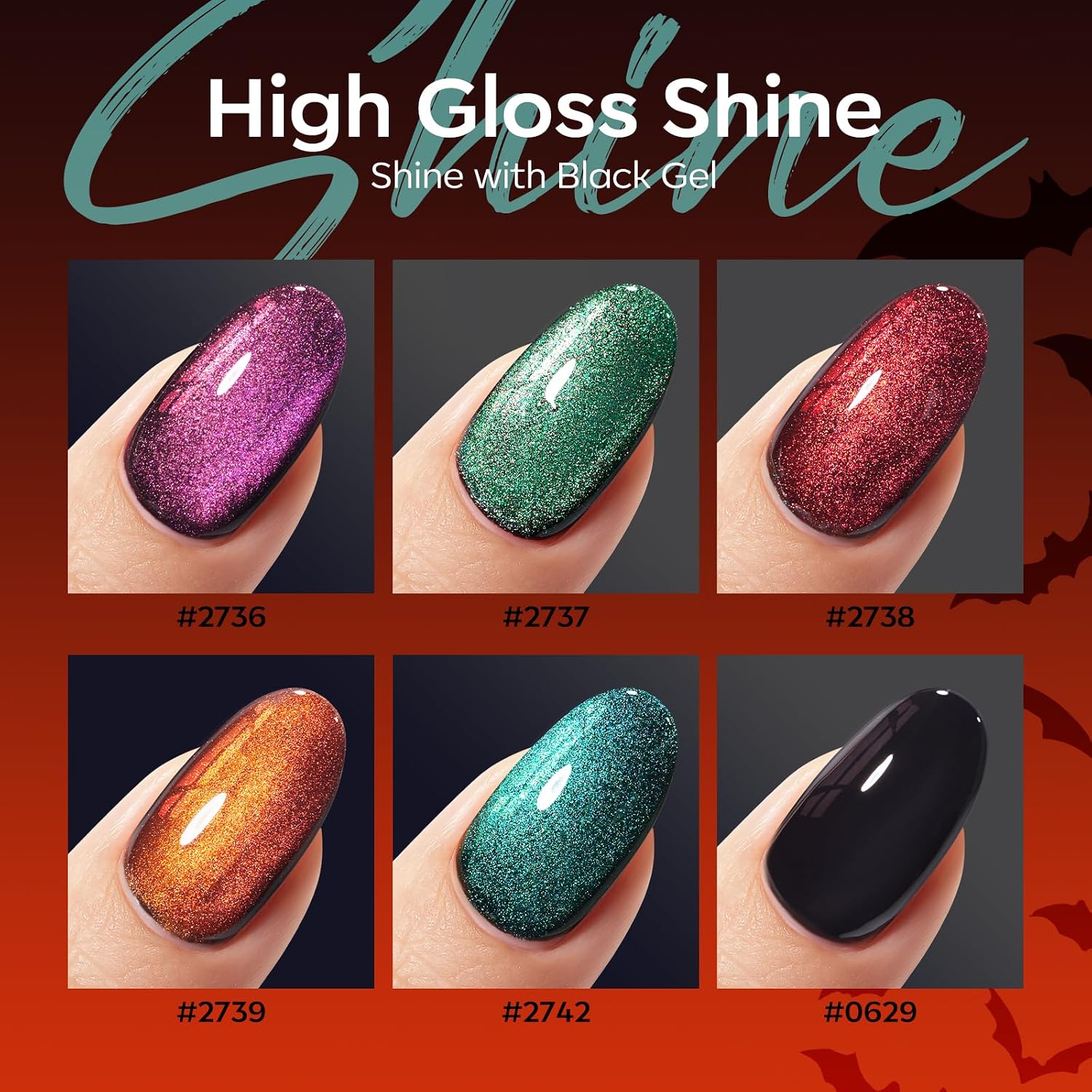 ESMALTES EN GEL MODELONES CAT EYE HALLOWEEN 6 COLORES CON STICKERS - 3