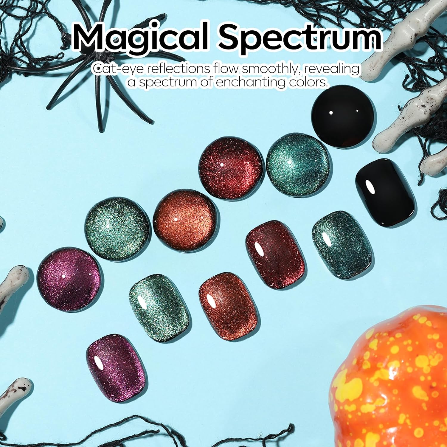 ESMALTES EN GEL MODELONES CAT EYE HALLOWEEN 6 COLORES CON STICKERS - 4