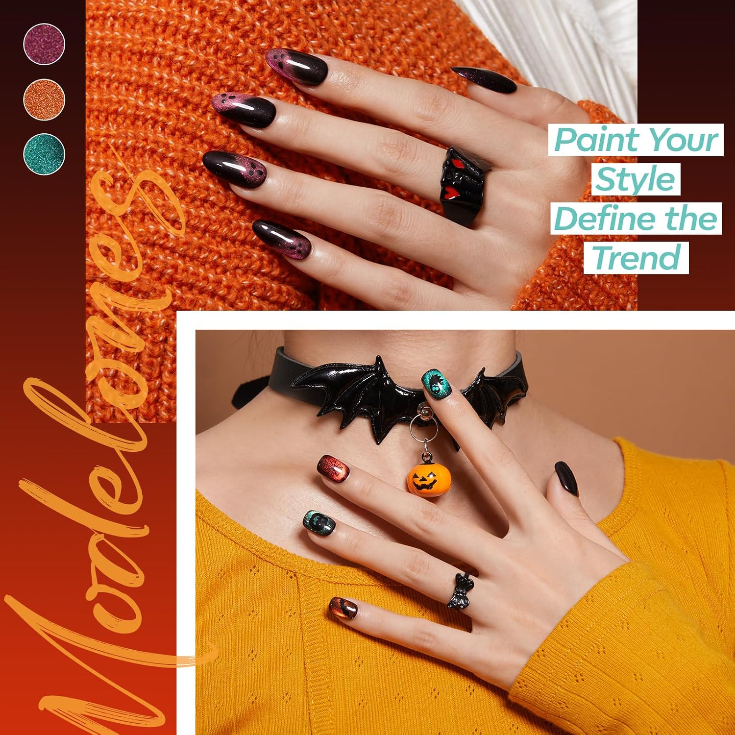 ESMALTES EN GEL MODELONES CAT EYE HALLOWEEN 6 COLORES CON STICKERS - 5