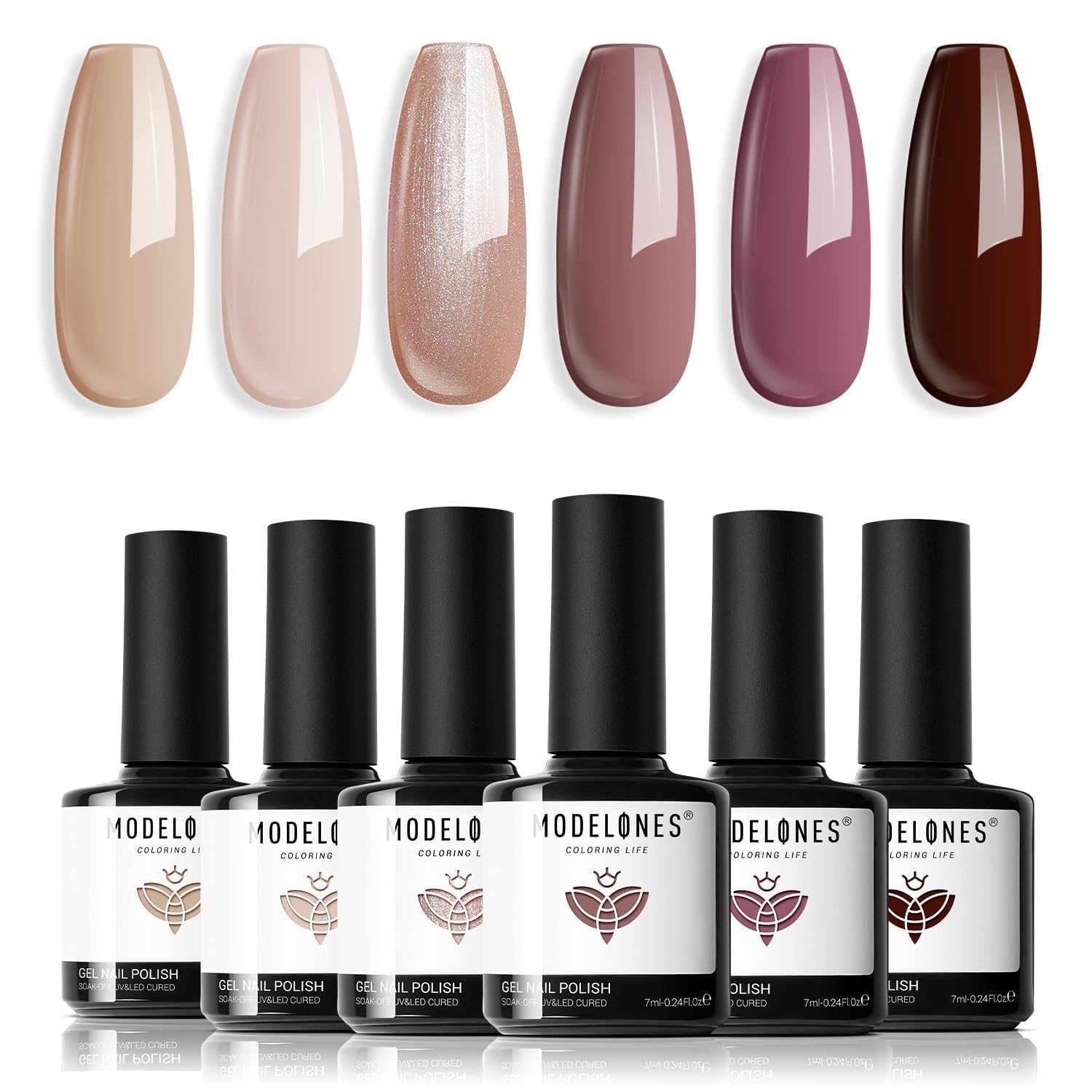 ESMALTES EN GEL MODELONES SET GLITTER NUDE 6 COLORES PÚRPURA Y MARRÓN - 1