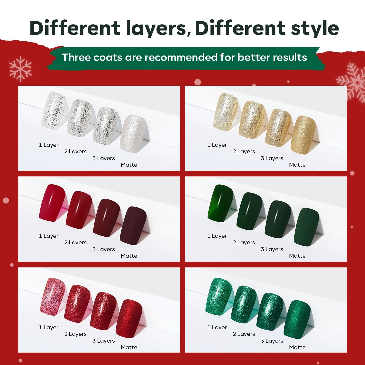 ESMALTES DE UÑAS MODELONES SET 6 COLORES ROJO, VERDE Y DORADO - 5