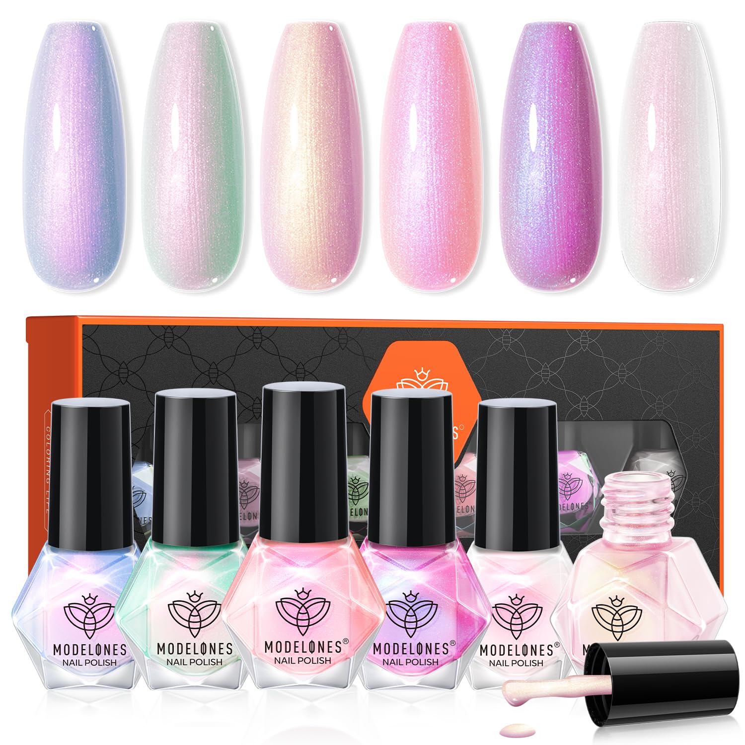 ESMALTES DE UÑAS MODELONES PEARL 6 COLORES IRIDISCENTES AURORA - 1