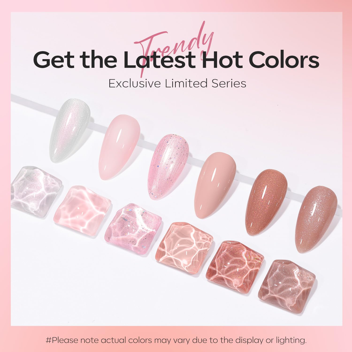 ESMALTES EN GEL MODELONES SET GLITTER NUDE 6 COLORES ROSA BLANCO BRILLO - 2