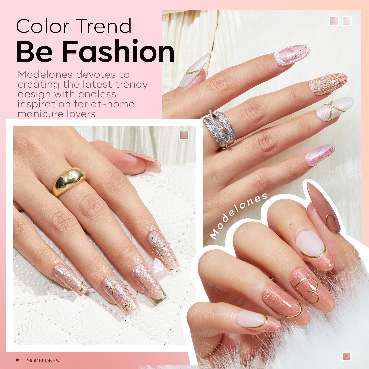 ESMALTES EN GEL MODELONES SET GLITTER NUDE 6 COLORES ROSA BLANCO BRILLO - 3