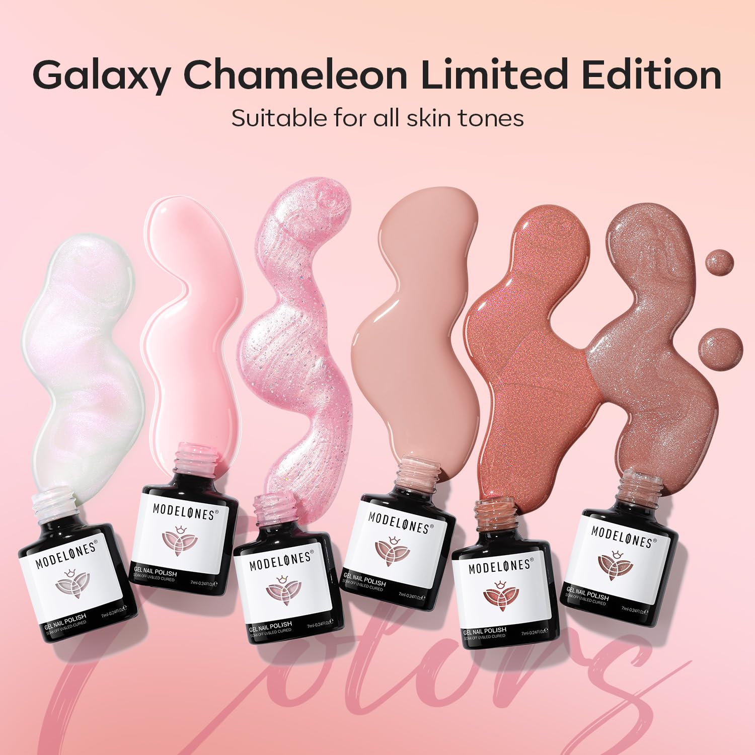 ESMALTES EN GEL MODELONES SET GLITTER NUDE 6 COLORES ROSA BLANCO BRILLO - 4