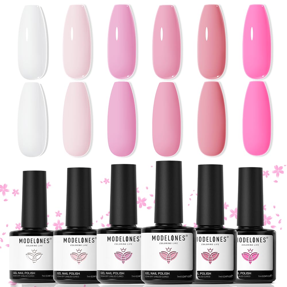 SET DE ESMALTES EN GEL MODELONES NUDE 6 COLORES ROSADO BEBÉ BLANCO - 1