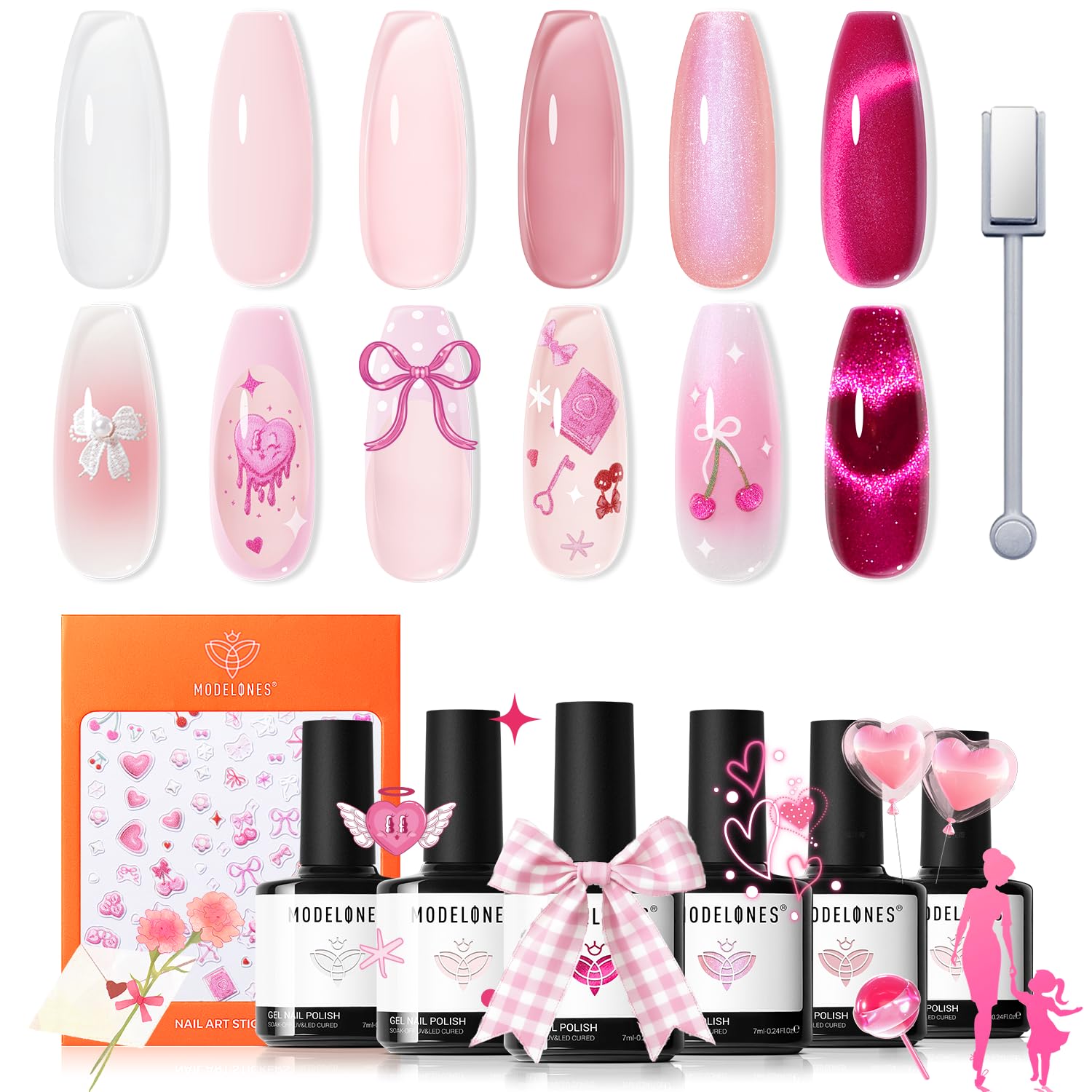 ESMALTES EN GEL MODELONES CAT EYE SET 6 COLORES JELLY - 1