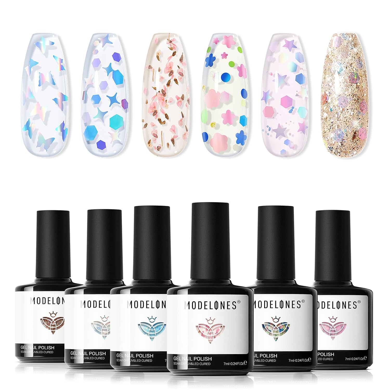 ESMALTES EN GEL MODELONES SET GLITTER 6 COLORES ROSADO AZUL - 1