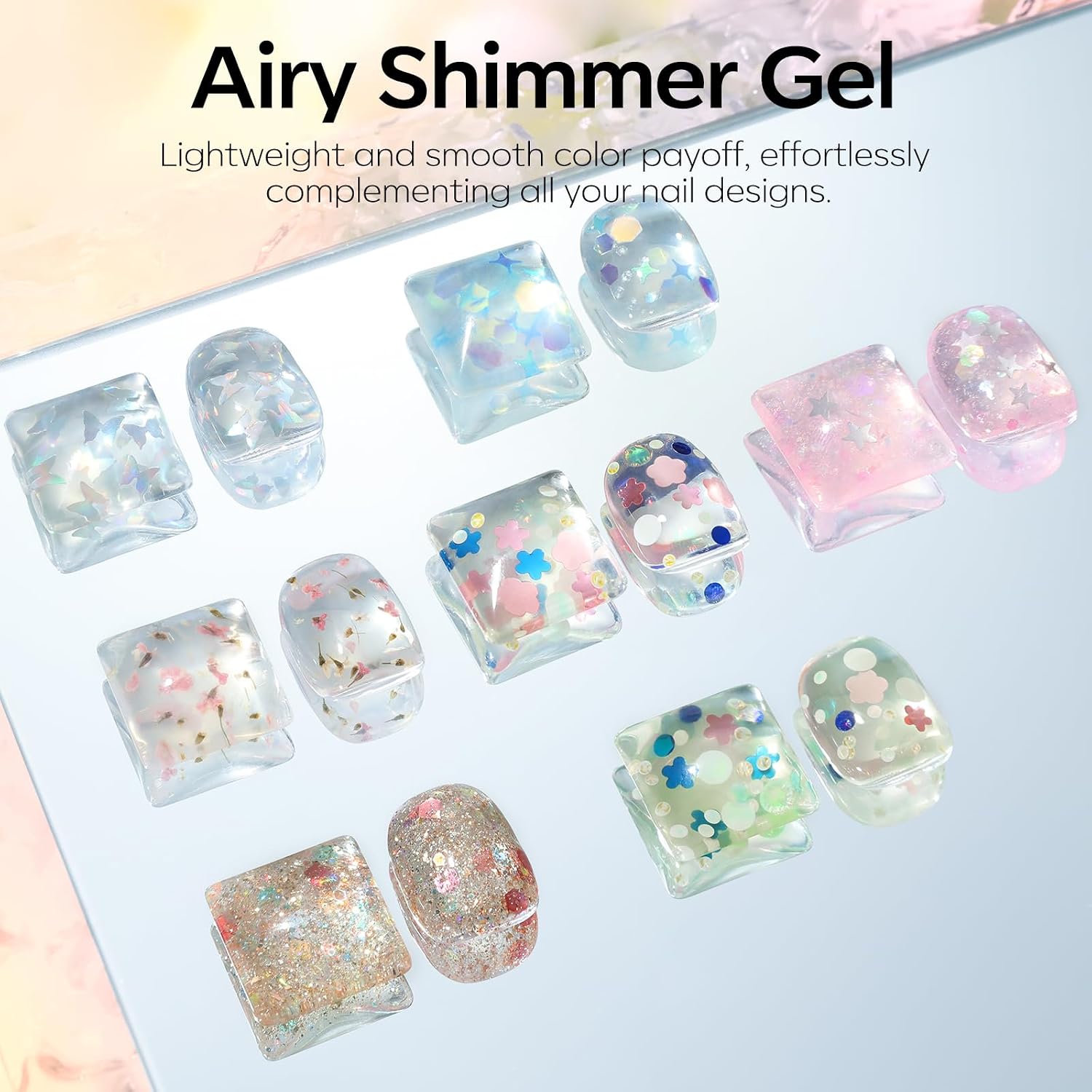 ESMALTES EN GEL MODELONES SET GLITTER 6 COLORES ROSADO AZUL - 2