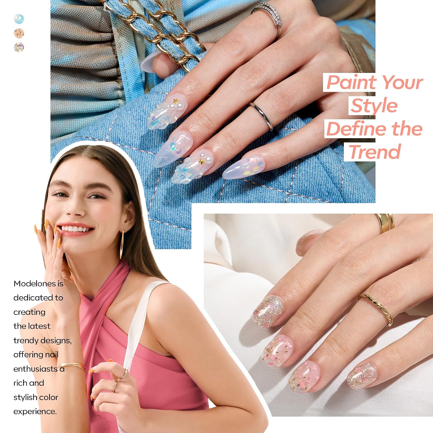 ESMALTES EN GEL MODELONES SET GLITTER 6 COLORES ROSADO AZUL - 3