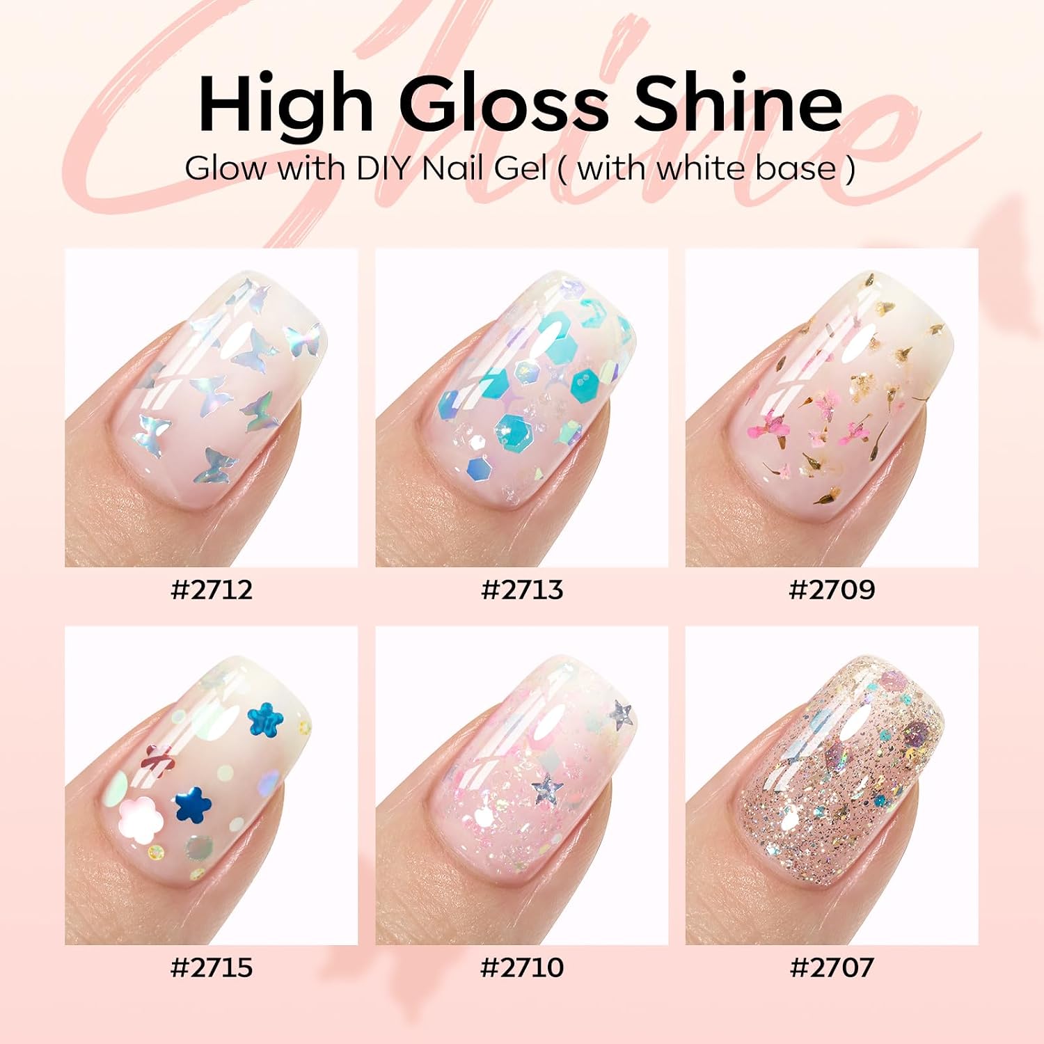 ESMALTES EN GEL MODELONES SET GLITTER 6 COLORES ROSADO AZUL - 5