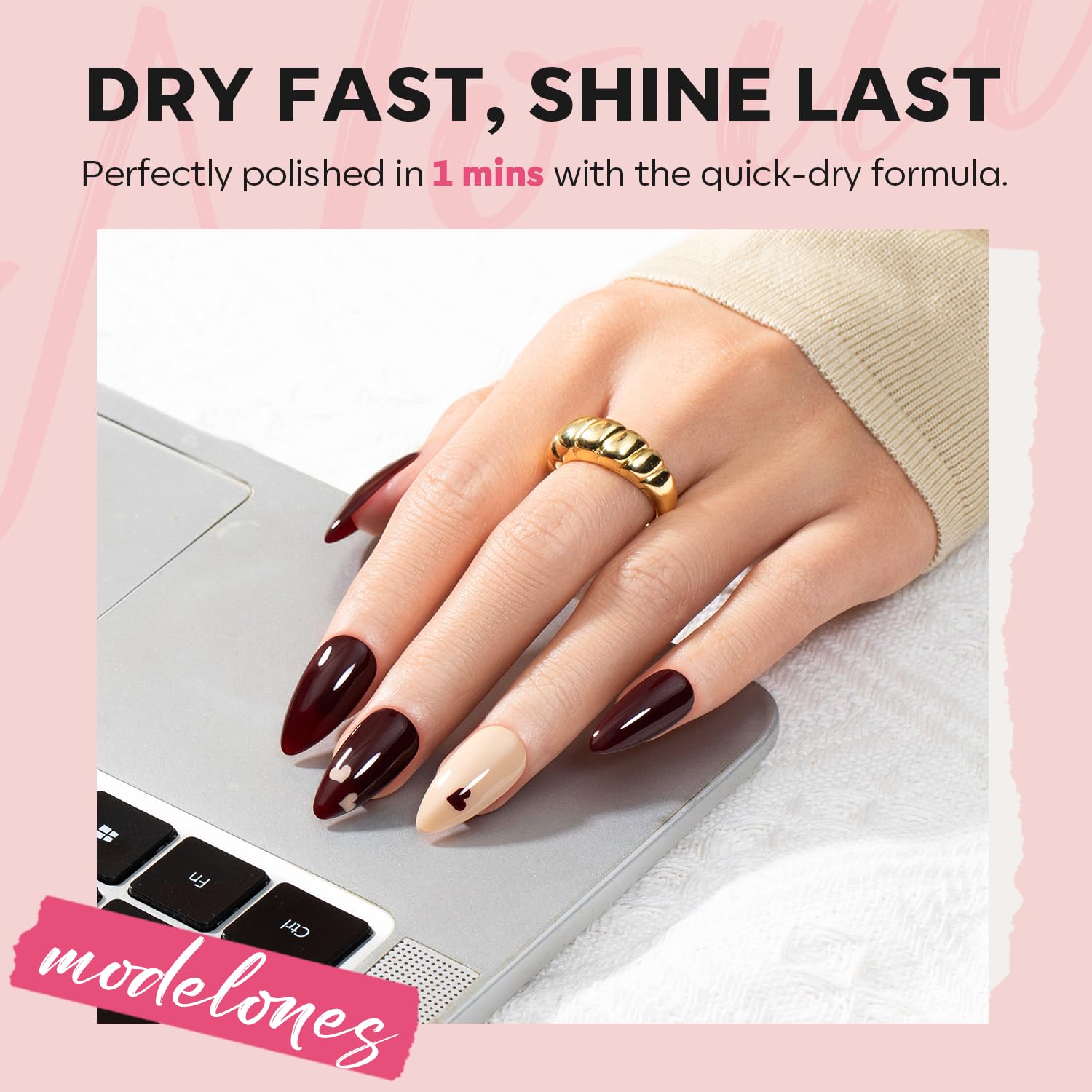 SET DE ESMALTES MODELONES QUICK DRY 6 COLORES ROJO NUDE DORADO GLITTER - 3