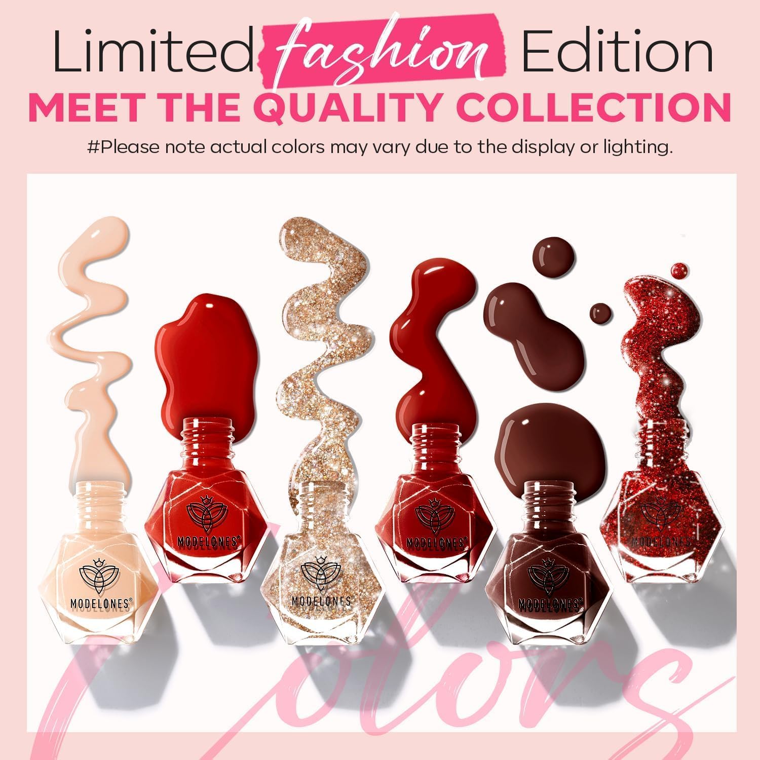SET DE ESMALTES MODELONES QUICK DRY 6 COLORES ROJO NUDE DORADO GLITTER - 5