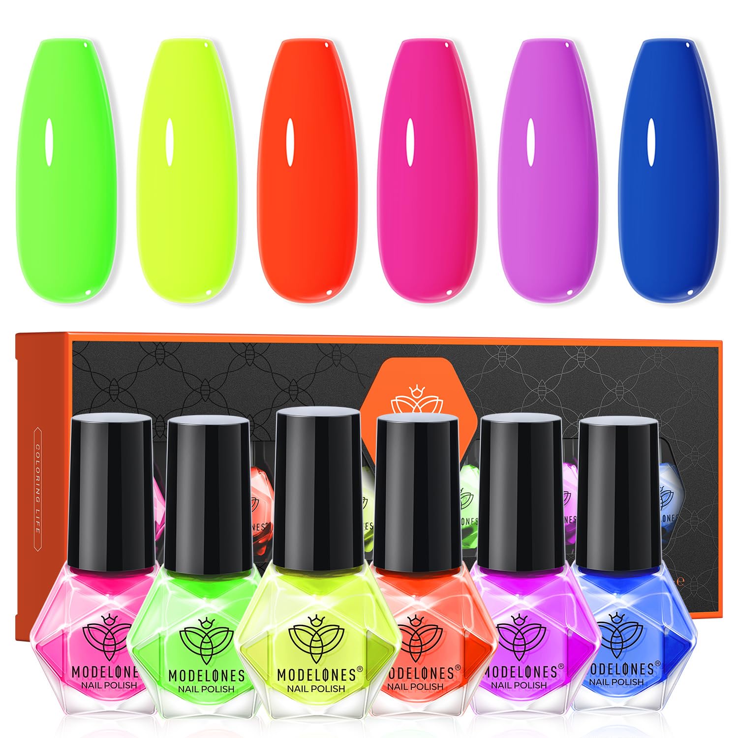 ESMALTES MODELONES NEON SET 6 COLORES SECADO RÁPIDO ROSA NEÓN - 1