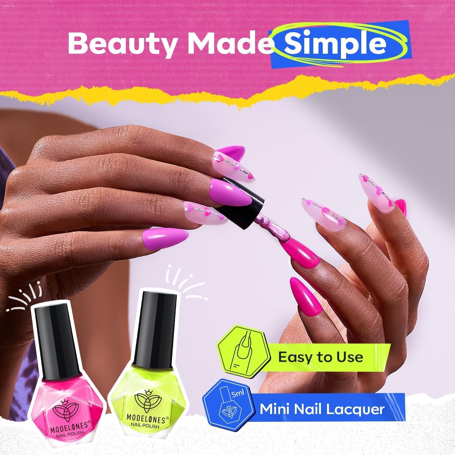 ESMALTES MODELONES NEON SET 6 COLORES SECADO RÁPIDO ROSA NEÓN - 4