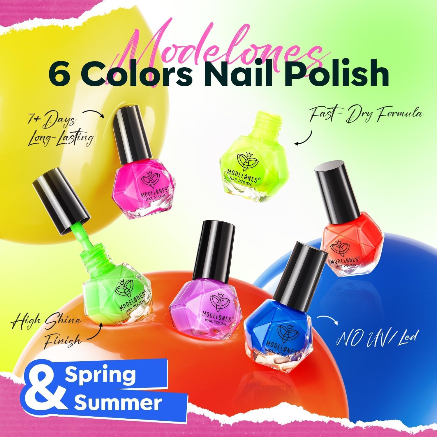 ESMALTES MODELONES NEON SET 6 COLORES SECADO RÁPIDO ROSA NEÓN - 5
