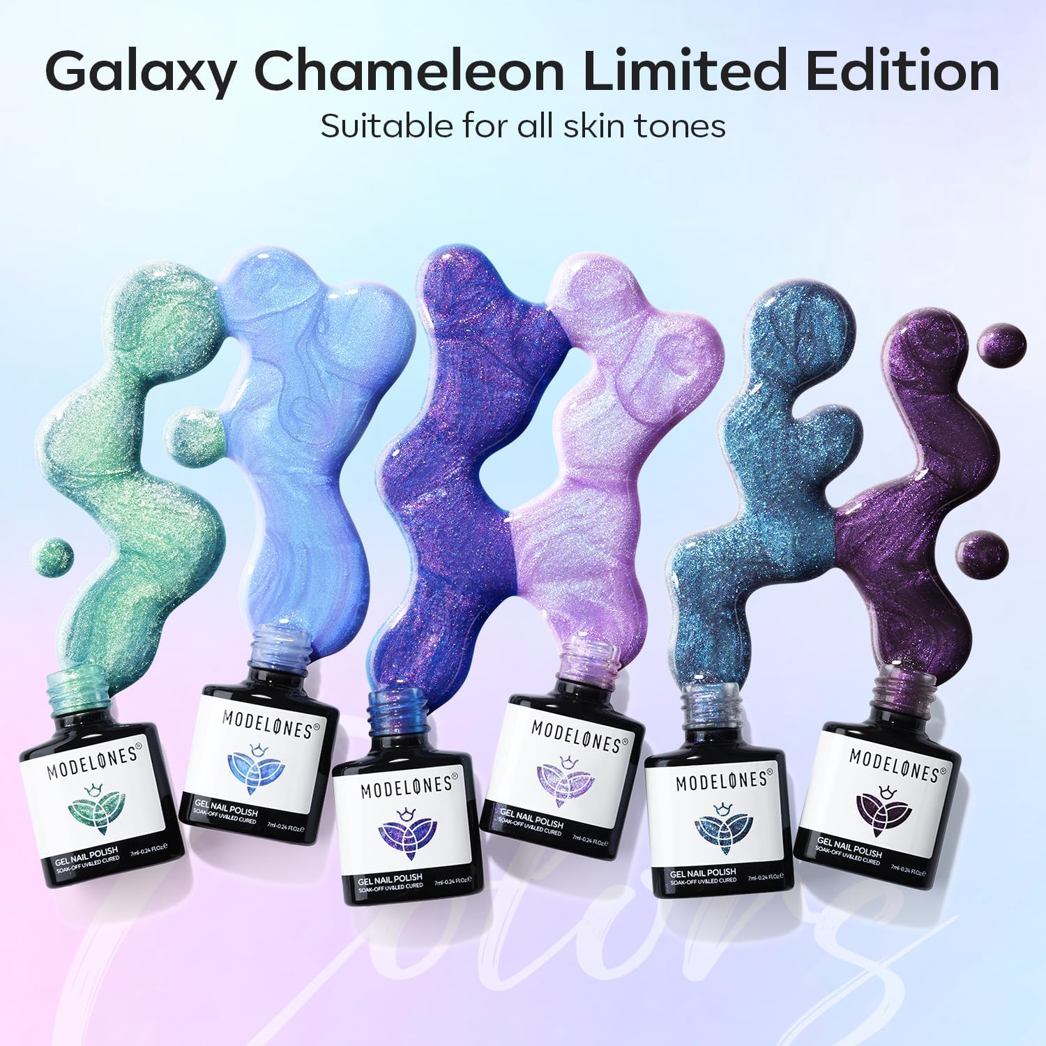 ESMALTES EN GEL MODELONES SET GLITTER CAMALEÓN 6 COLORES AZUL VERDE PÚRPURA - 3