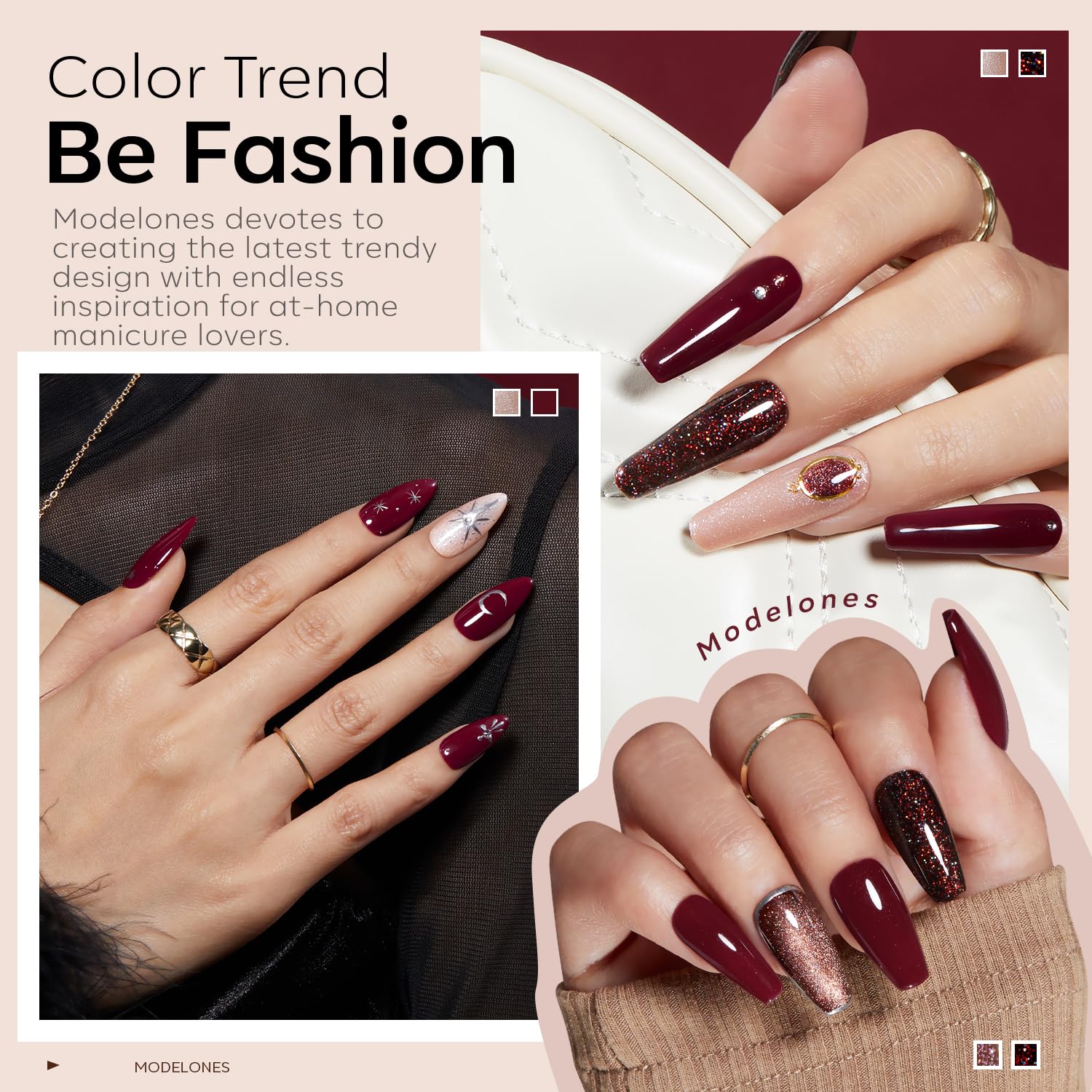 ESMALTES EN GEL MODELONES CAT EYE SET GLITTER 6 COLORES BURDEOS - 3