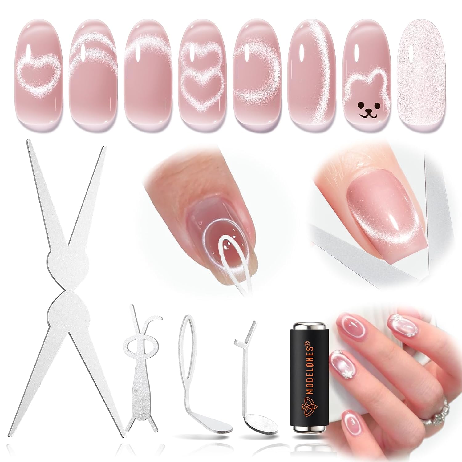 IMÁN PARA ESMALTE CAT EYE MODELONES FORMA CORAZÓN Y TIJERAS - 1