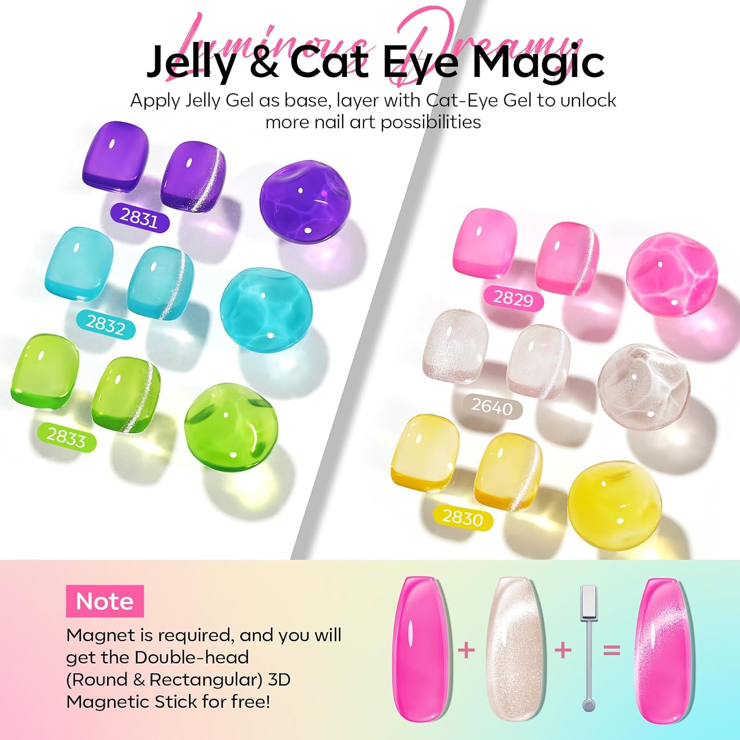 ESMALTES EN GEL MODELONES CAT EYE SET 6 COLORES JELLY - 3