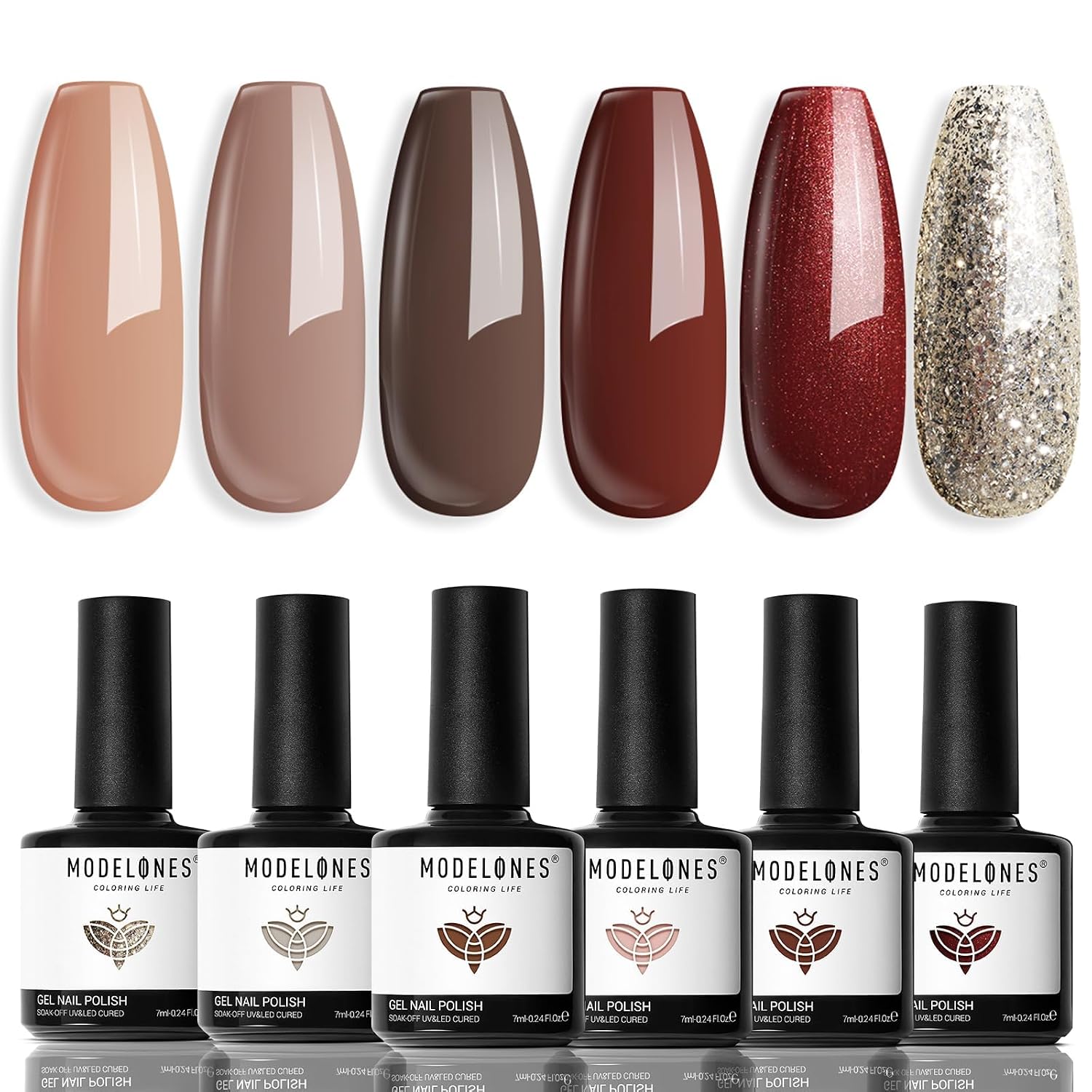 ESMALTES EN GEL MODELONES SET 6 COLORES NUDE GLITTER BURDEOS VINO TINTO - 1