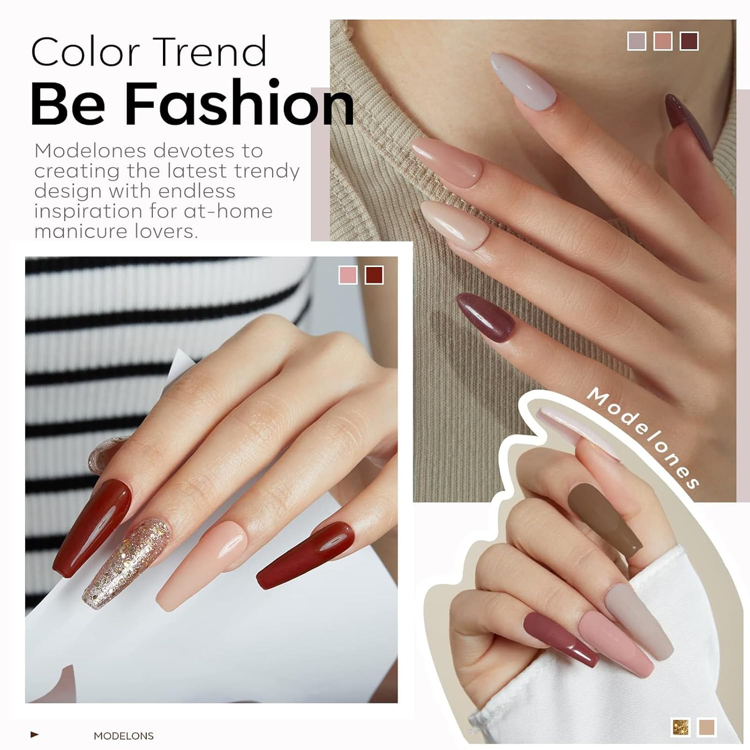 ESMALTES EN GEL MODELONES SET 6 COLORES NUDE GLITTER BURDEOS VINO TINTO - 3