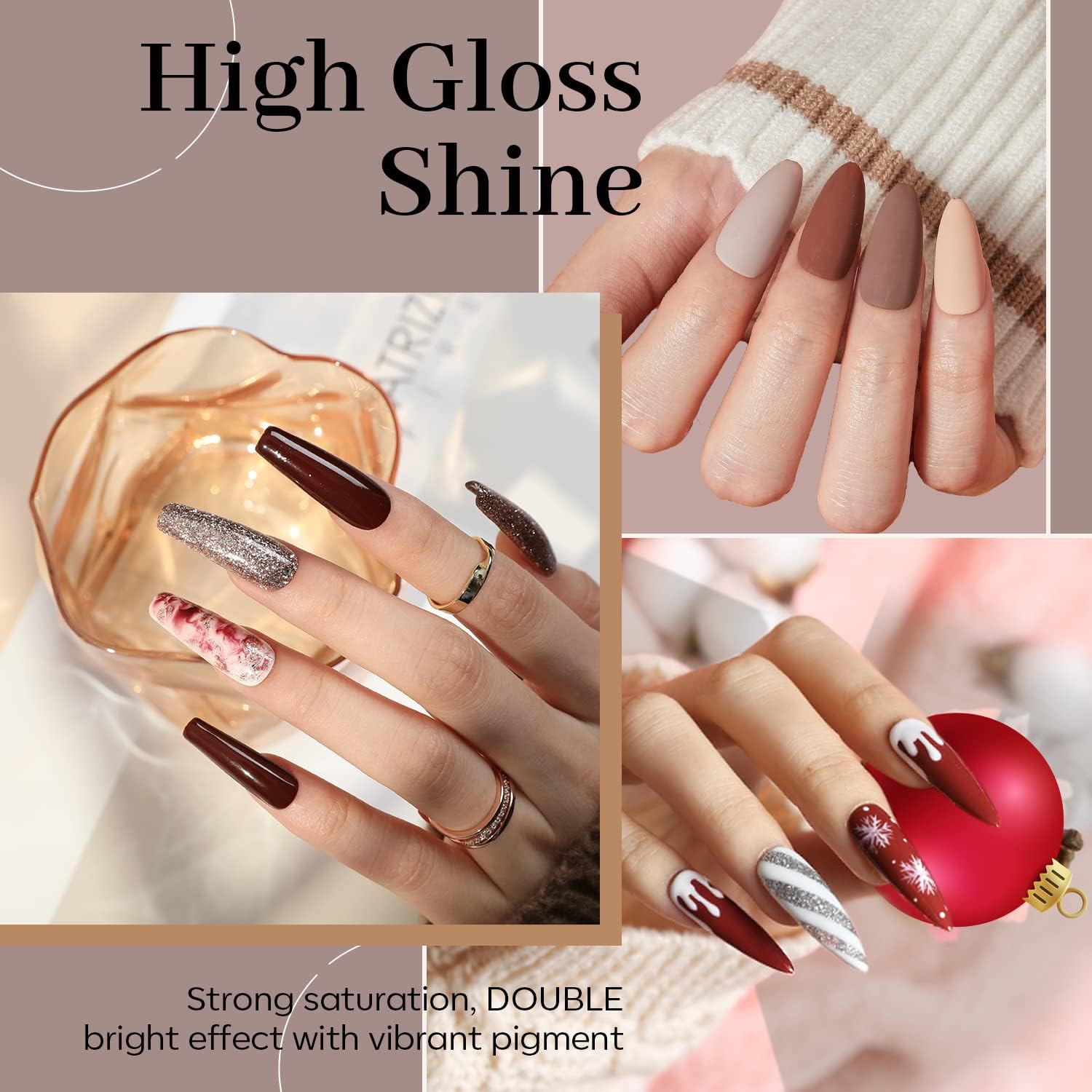 ESMALTES EN GEL MODELONES SET 6 COLORES NUDE GLITTER BURDEOS VINO TINTO - 4