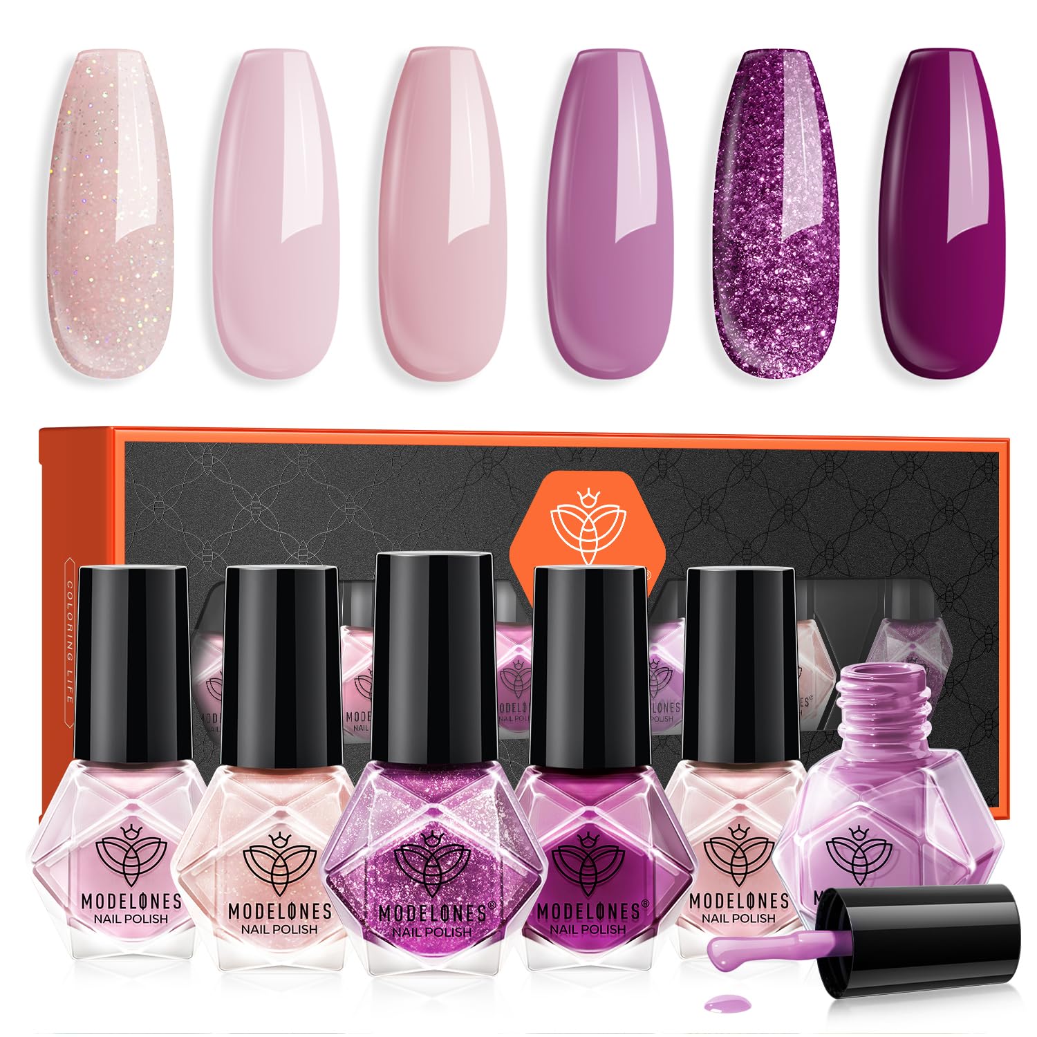 ESMALTES MODELONES SET 6 COLORES PÚRPURA OTOÑO NUDE ROSADO - 1