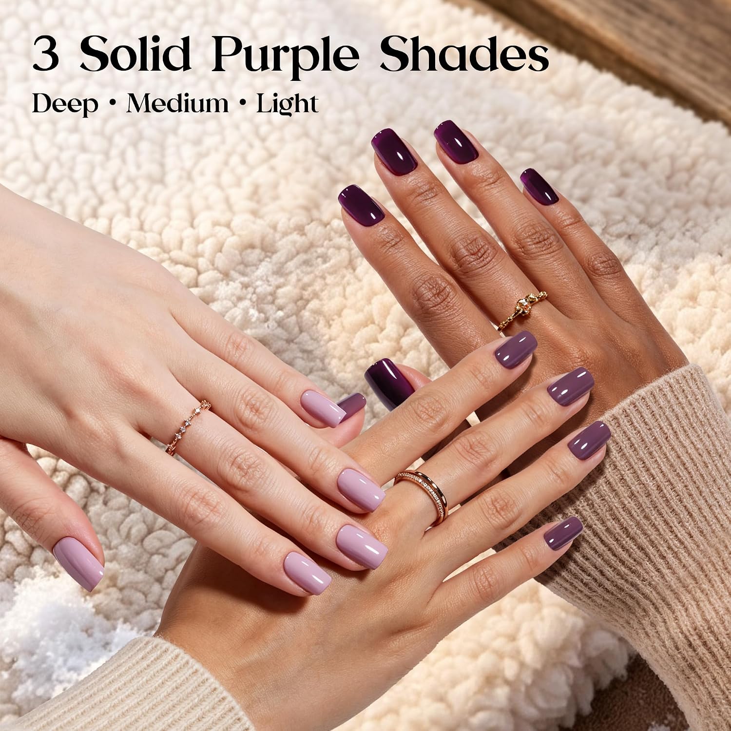 UÑAS POSTIZAS BEETLES PURPLE PRESS ON CORTAS SQUOVAL 160 PIEZAS 5 COLORES - 2