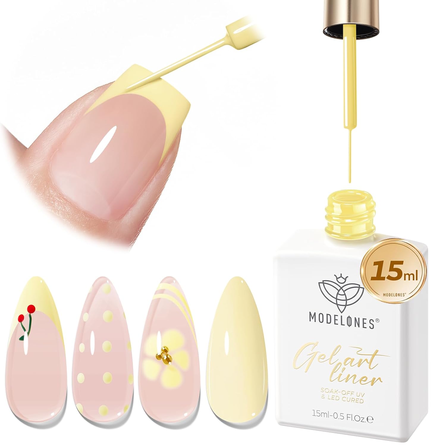 ESMALTE EN GEL MODELONES BUTTER YELLOW FRENCH TIP LINER 15ML PINCEL FINO - 1