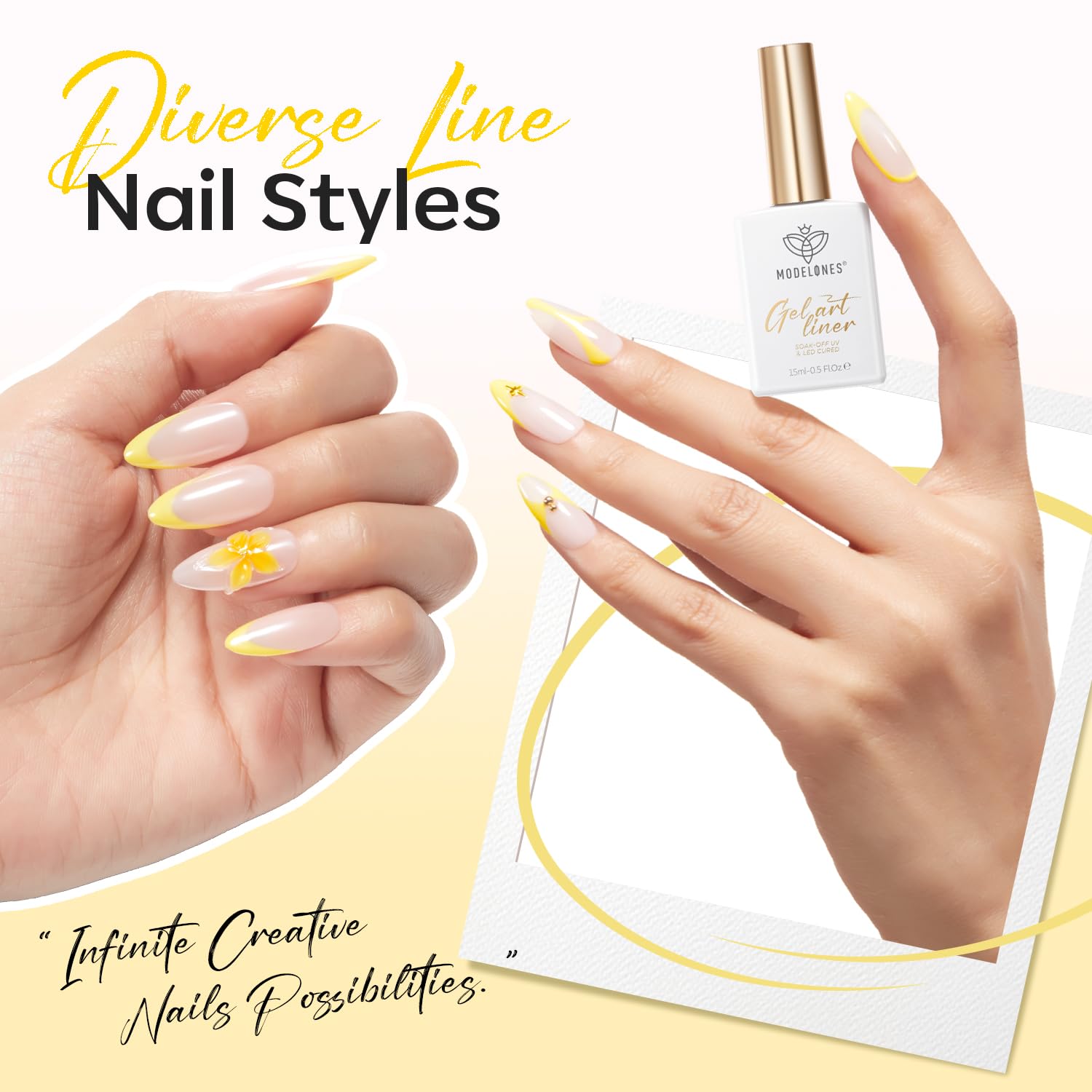 ESMALTE EN GEL MODELONES BUTTER YELLOW FRENCH TIP LINER 15ML PINCEL FINO - 3