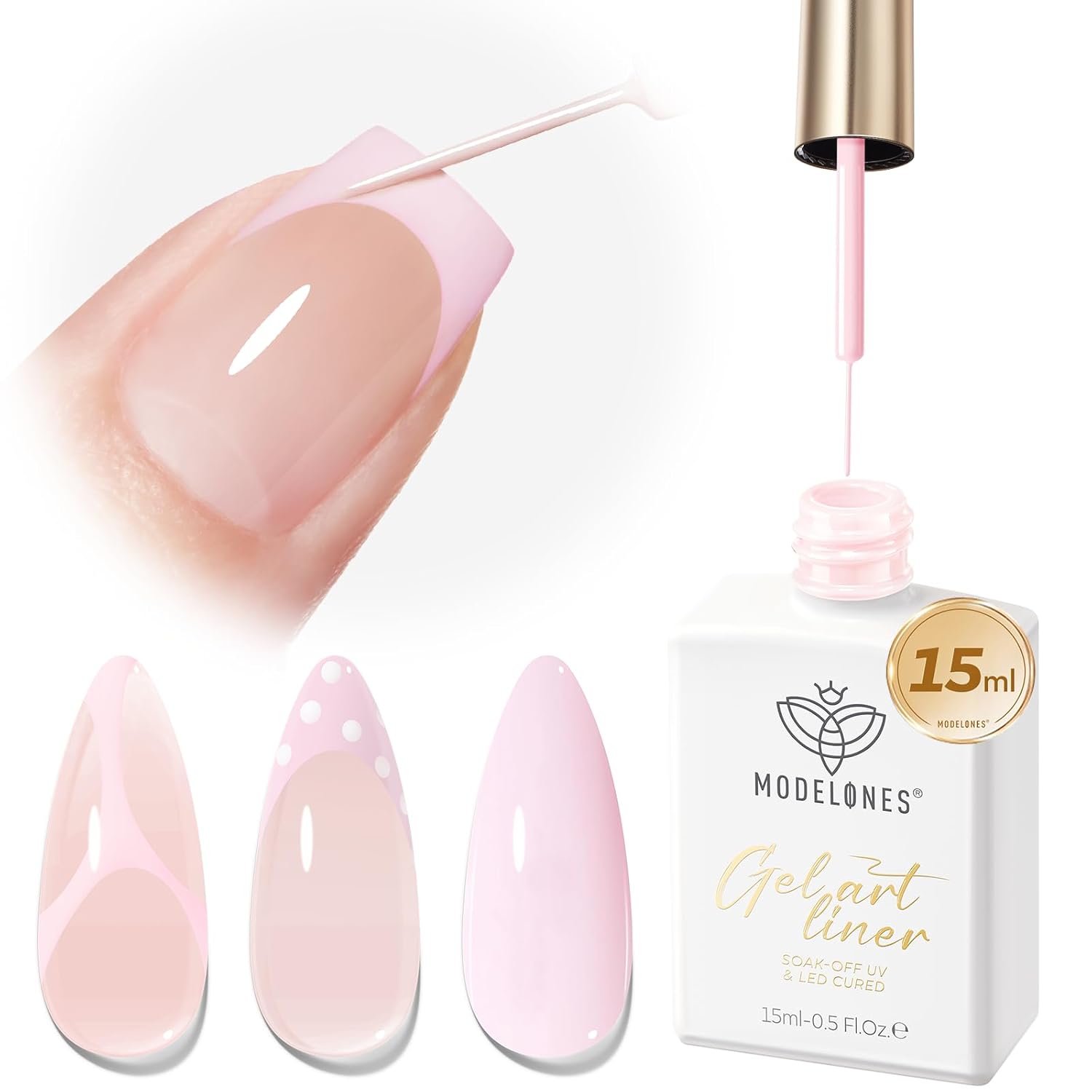 ESMALTE EN GEL MODELONES PINK FRENCH TIP LINER 15ML CON PINCEL FINO INCORPORADO - 1
