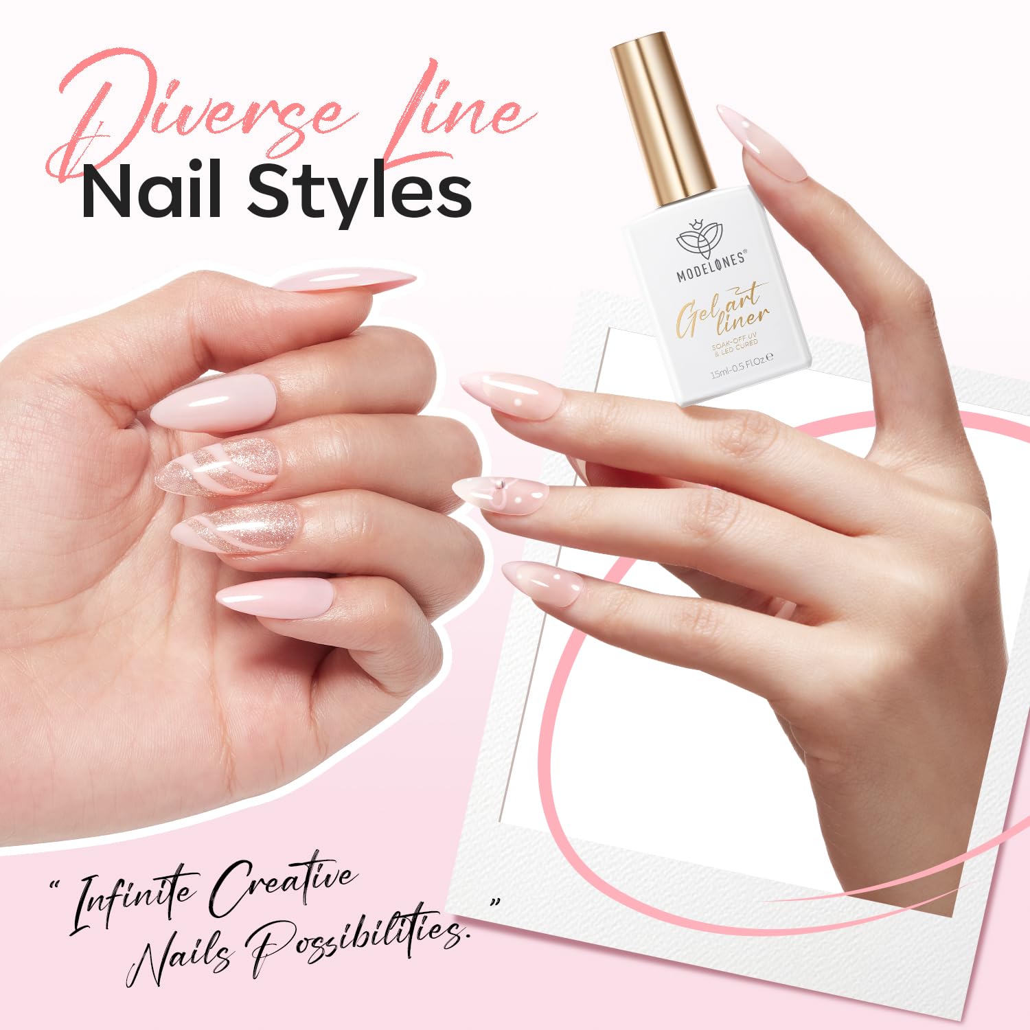 ESMALTE EN GEL MODELONES PINK FRENCH TIP LINER 15ML CON PINCEL FINO INCORPORADO - 4