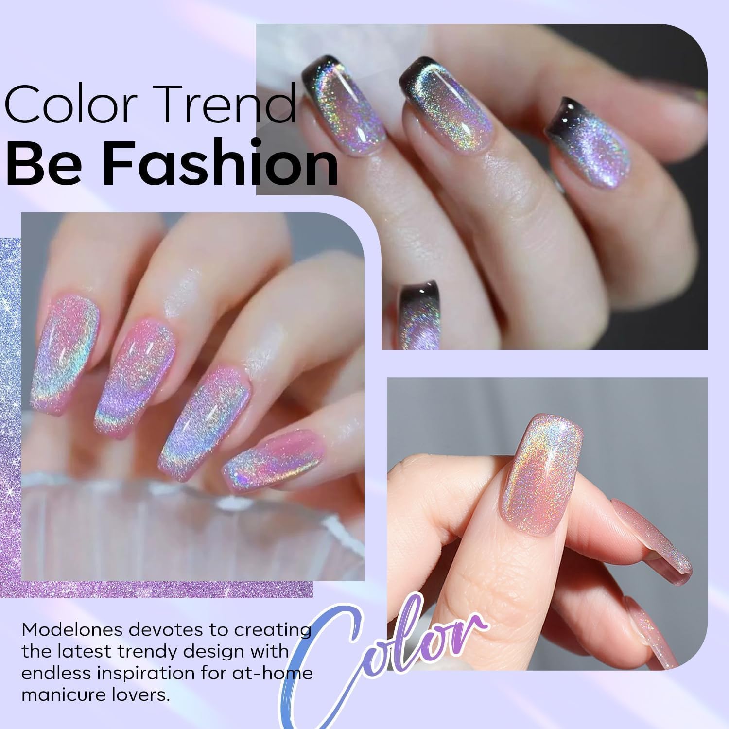 ESMALTE EN GEL MODELONES CAT EYE RAINBOW SILVER GLITTER HOLOGRÁFICO - 2